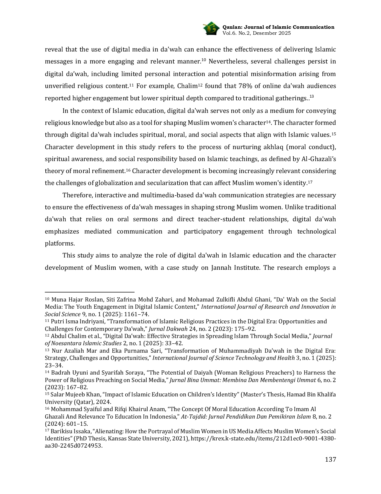 JURIS Communication Strategies in Digital Da wah A Case Study of Jannah Institute s Islamic Education for Women