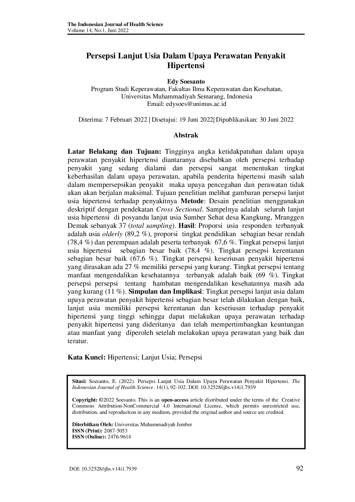 JURIS Persepsi Lanjut Usia Dalam Upaya Perawatan Penyakit Hipertensi