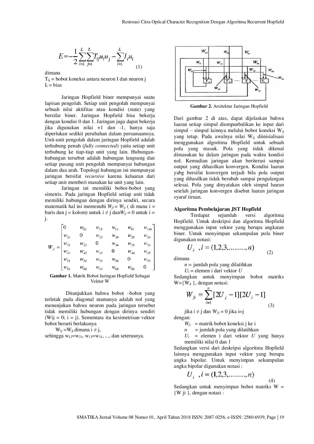 JURIS Restorasi Citra Optical Character Recognition dengan Algoritma Recurrent Hopfield