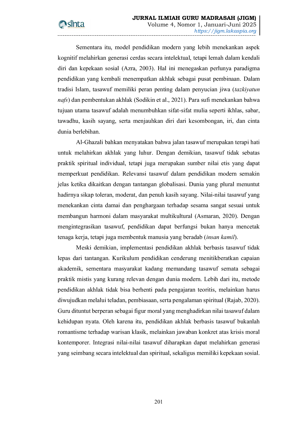 JURIS Pendidikan Akhlak Berbasis Tasawuf Relevansi dan Implementasi dalam Konteks Pendidikan Modern
