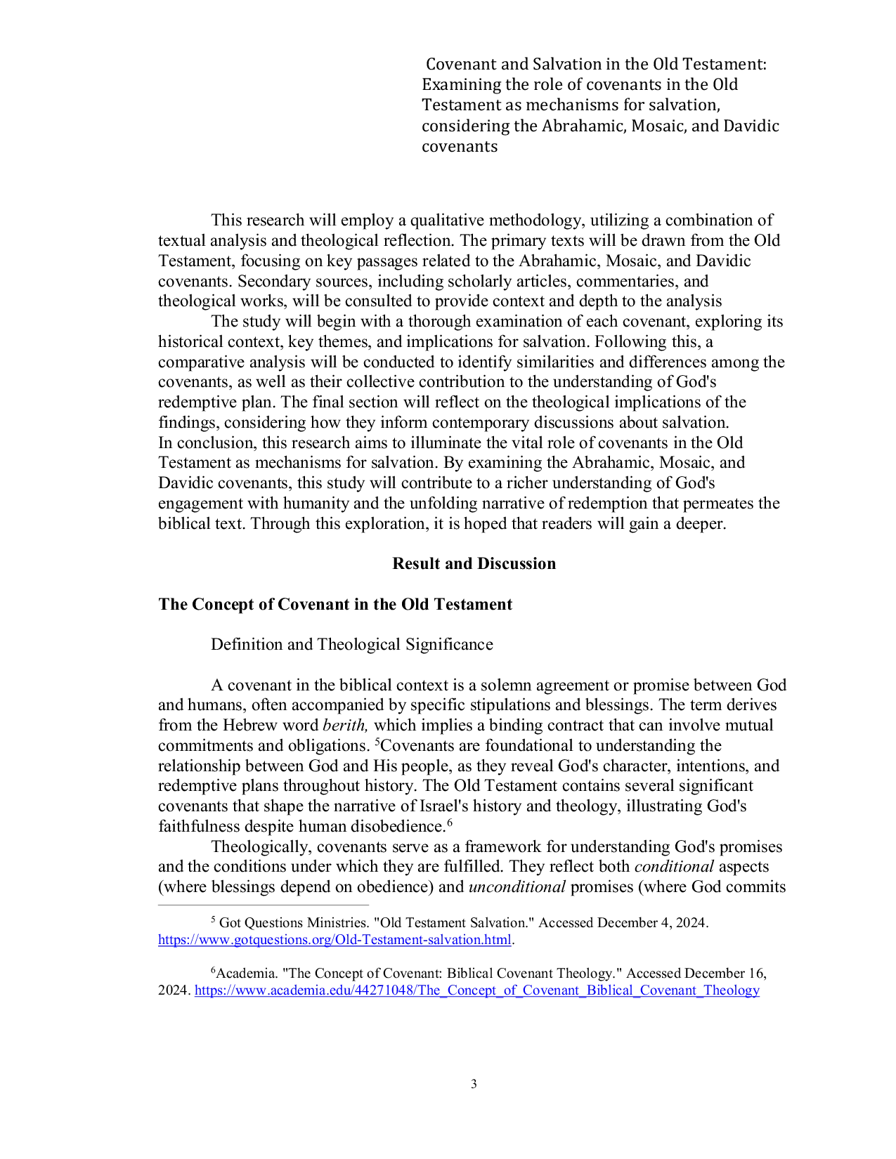 JURIS Covenant and Salvation in the Old Testament Examining the role of covenants in the Old Testament as mechanisms for salvation considering the Abrahamic Mosaic and Davidic covenants