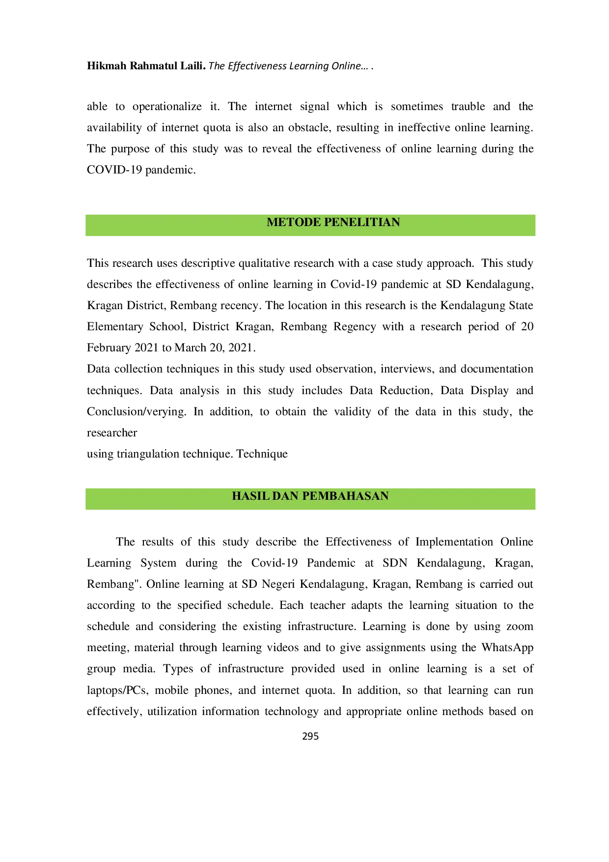 JURIS The Effectiveness of Online Learning During the Covid 19 Pandemic for Students