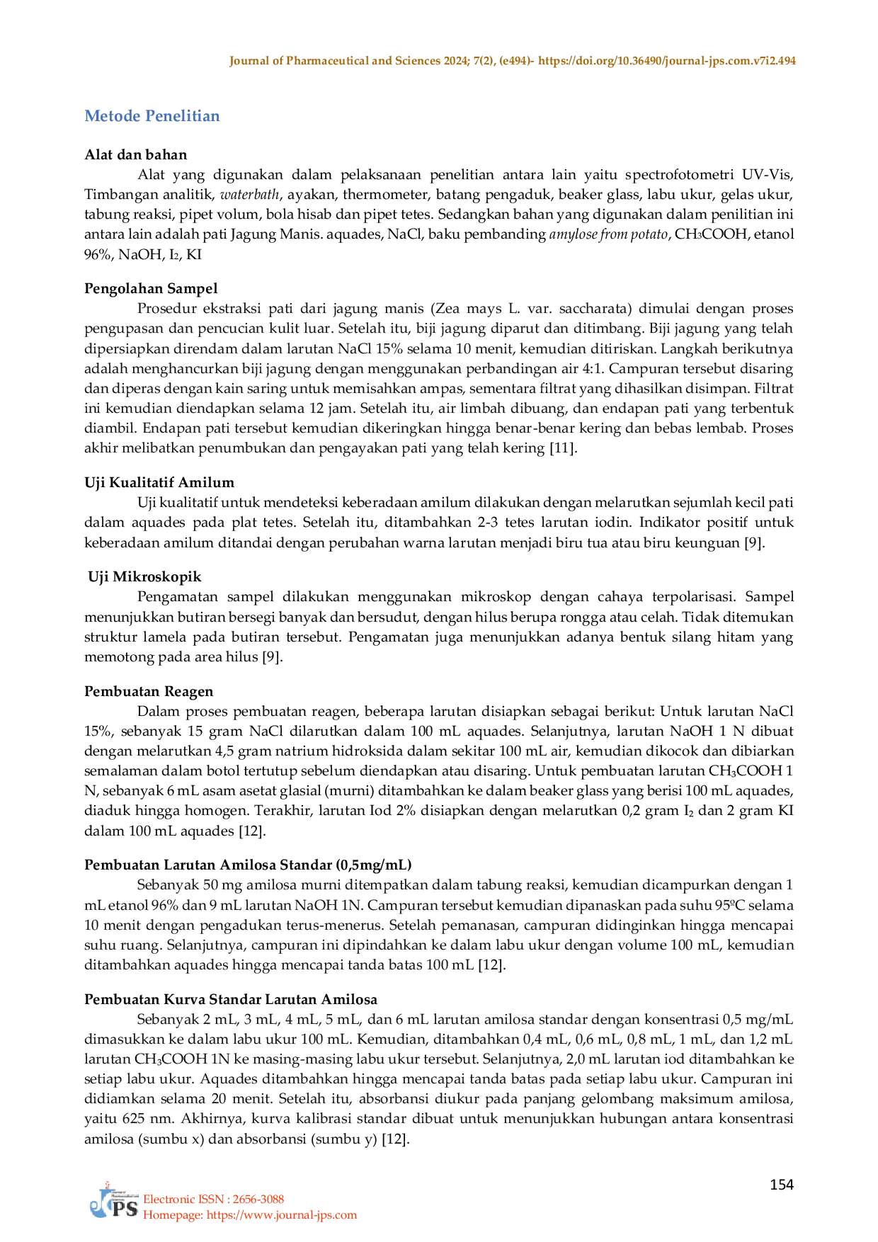 JURIS Analisis kadar amilosa pada pati jagung manis Zea Mays L Var Saccharata secara spektrofotometri UV Vis