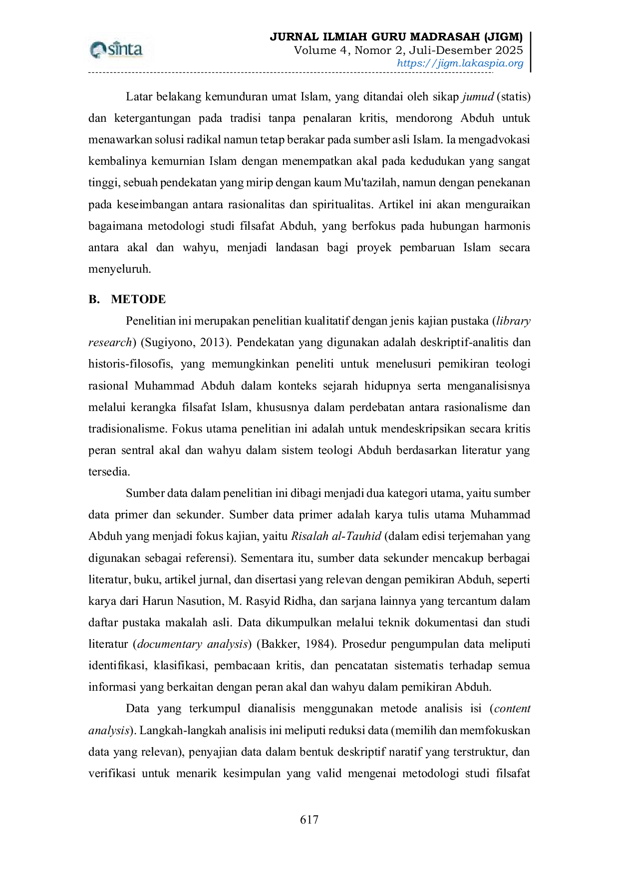 JURIS Teologi Rasional Muhammad Abduh sebagai Landasan Filosofis Pembaruan Pendidikan Islam