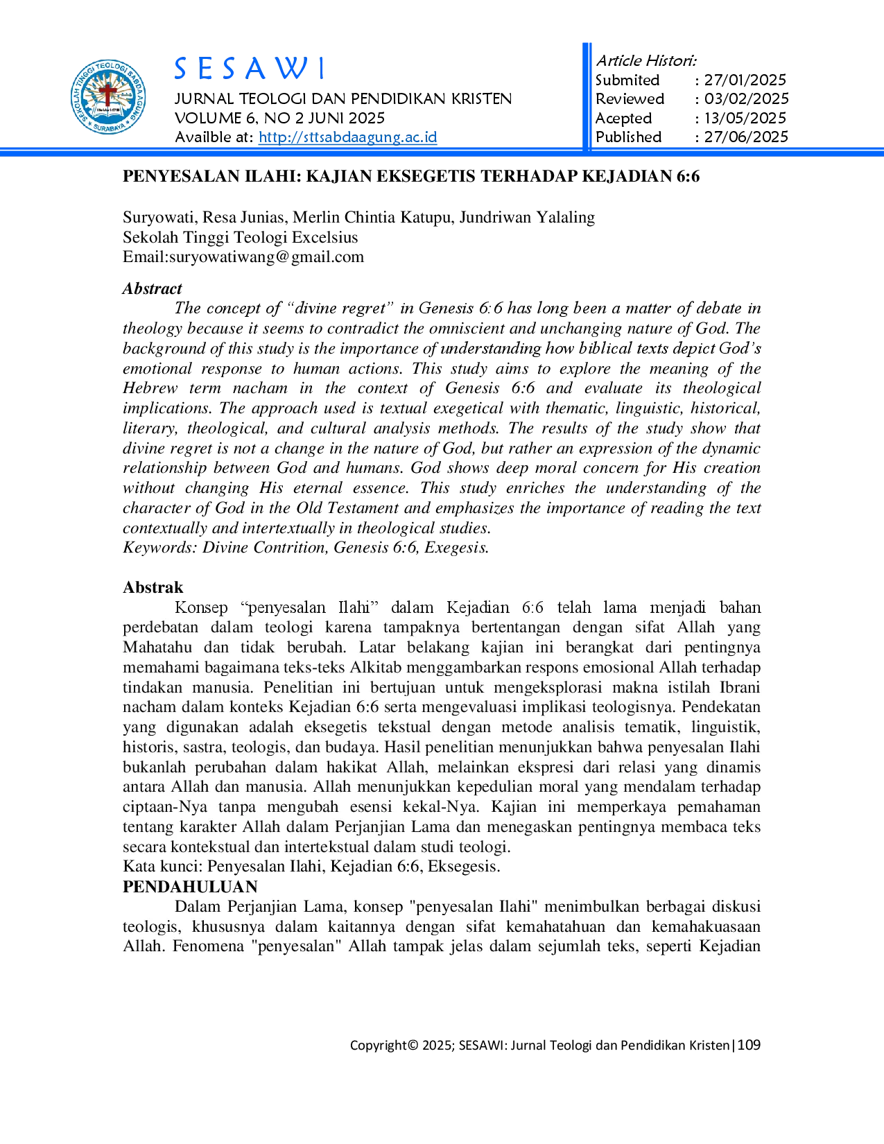juris Penyesalan Ilahi Kajian Eksegetis Terhadap Kejadian 6 6