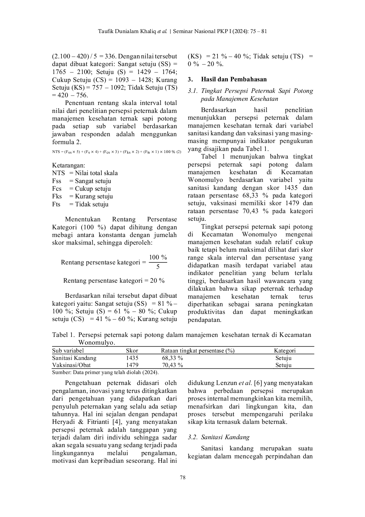 JURIS Analisis Persepsi Peternak terhadap Sanitasi dan Vaksinasi pada Usaha Peternakan Sapi Potong di Kecamatan Wonomulyo