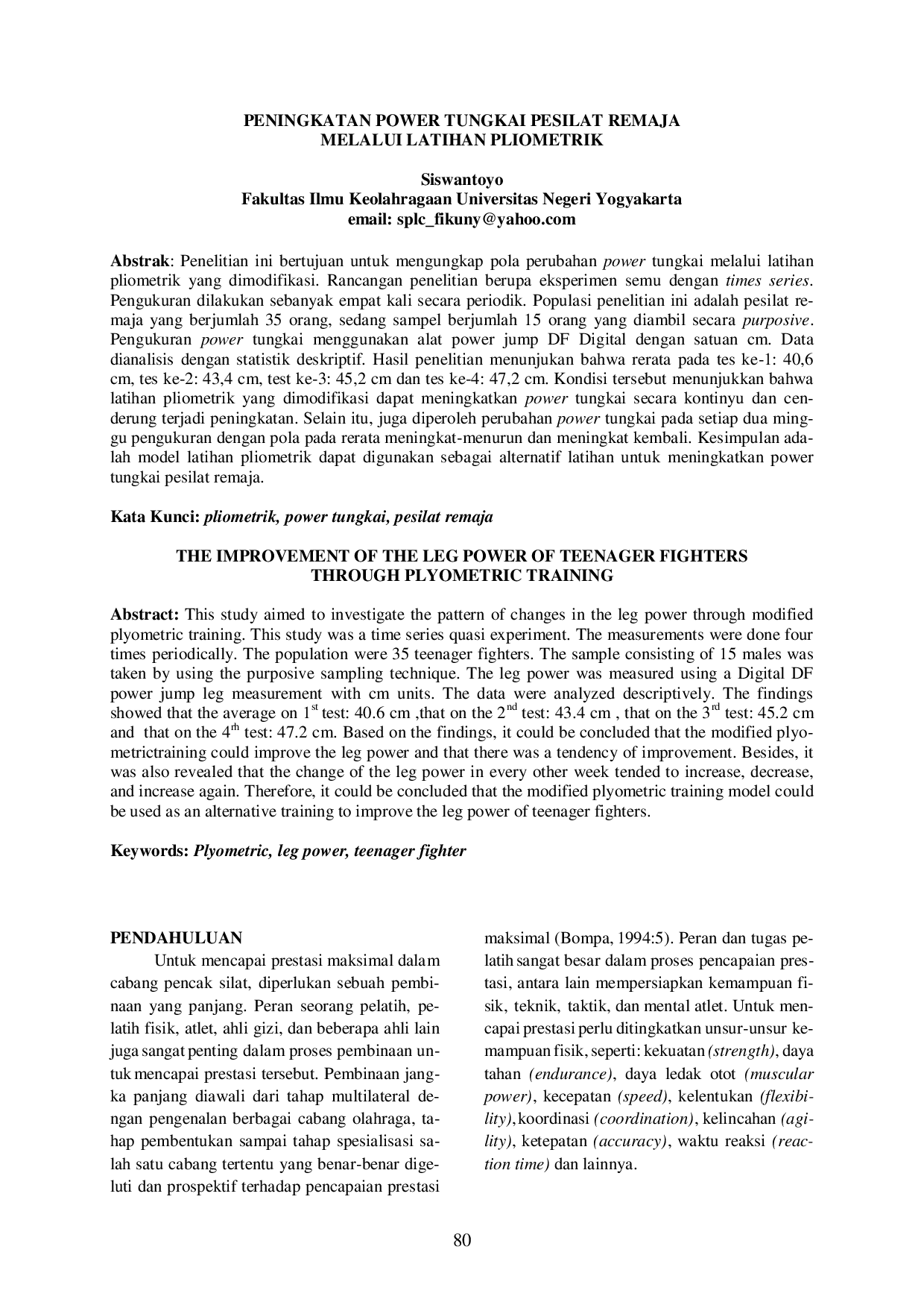 juris Peningkatan Power Tungkai Pesilat Remaja Melalui Latihan Pliometrik
