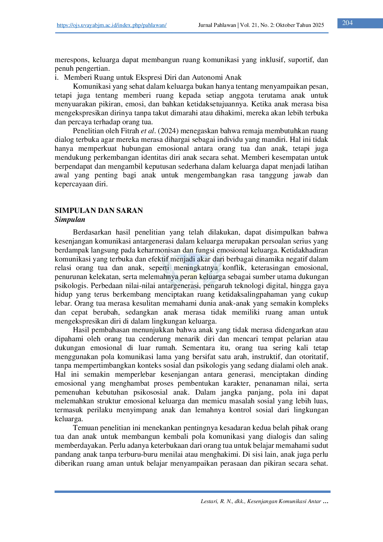 JURIS Kesenjangan Komunikasi Antar Generasi dalam Keluarga di Kota Bandung