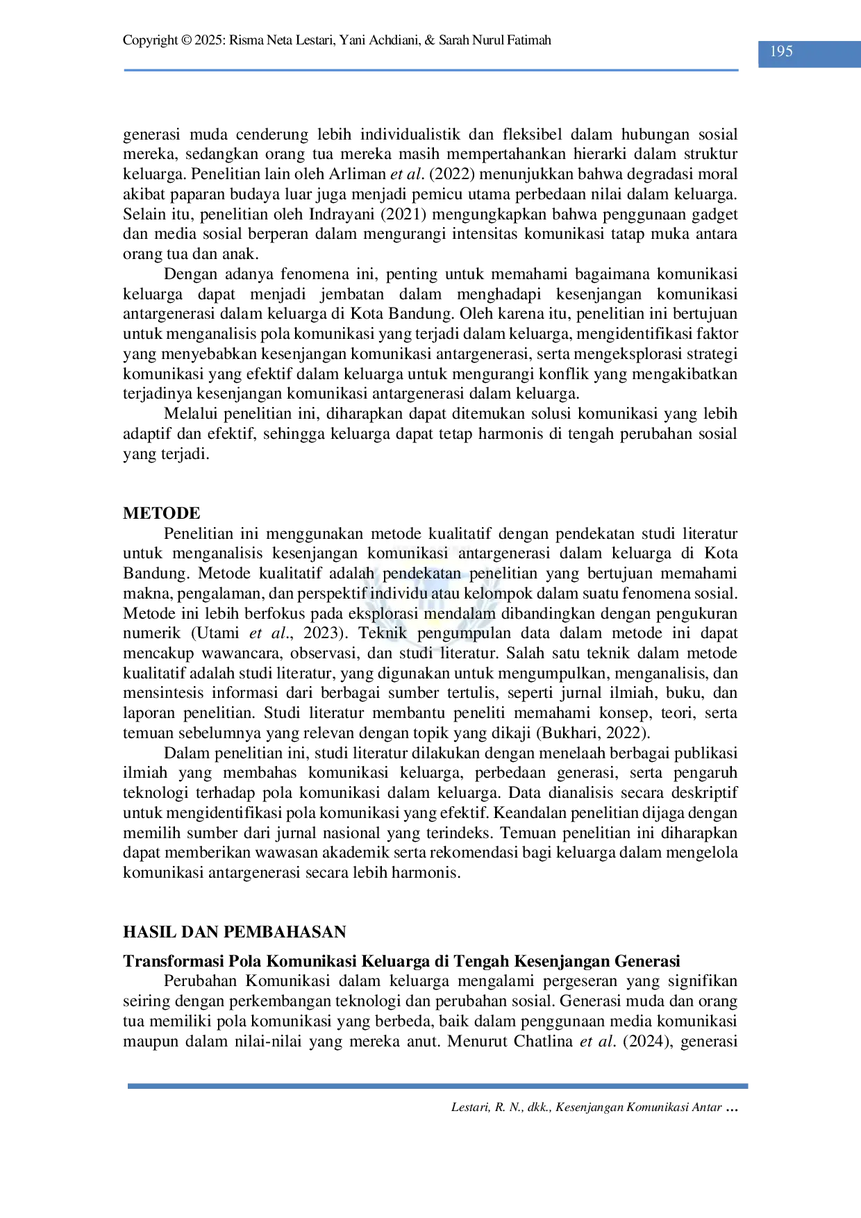 JURIS Kesenjangan Komunikasi Antar Generasi dalam Keluarga di Kota Bandung