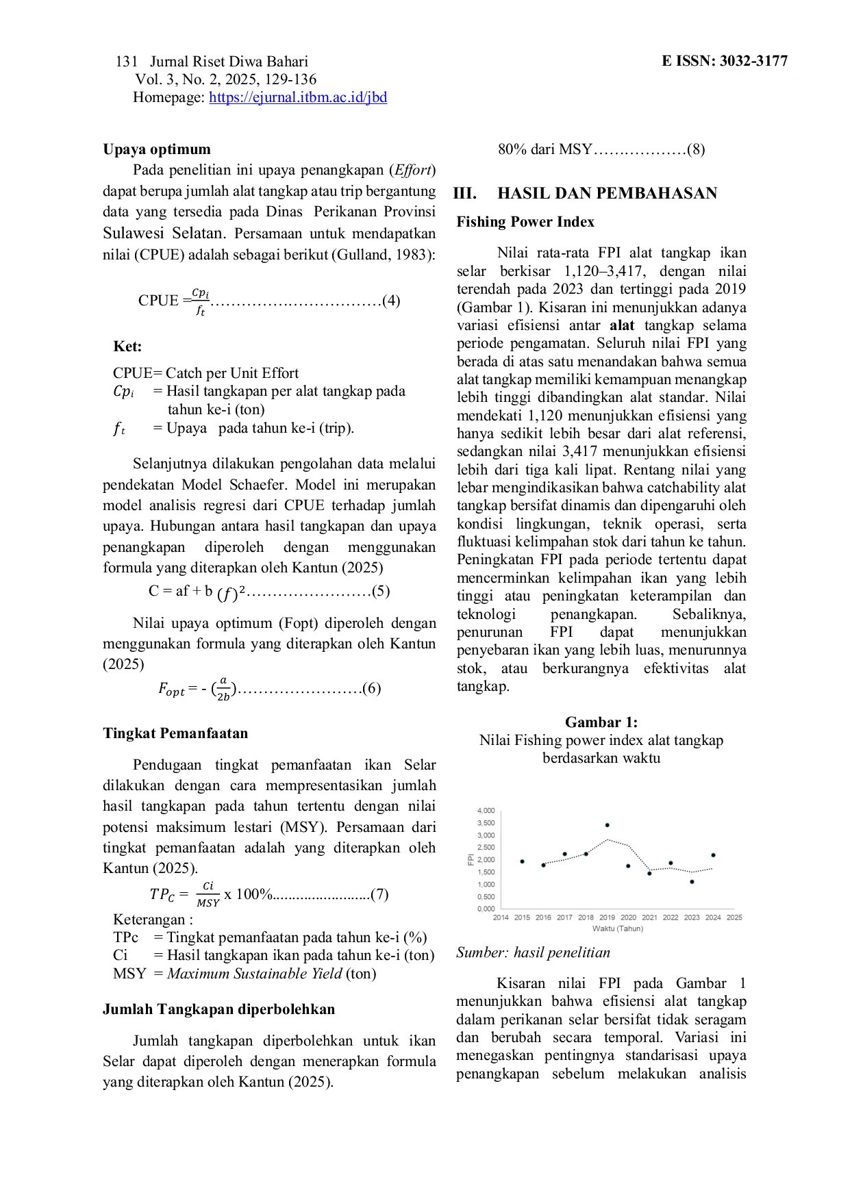 JURIS Status Stok dan Pengelolaan Berkelanjutan Ikan Selar Selar boops Cuvier 1833 di WPPRI 713 Berdasarkan Analisis Surplus Produksi