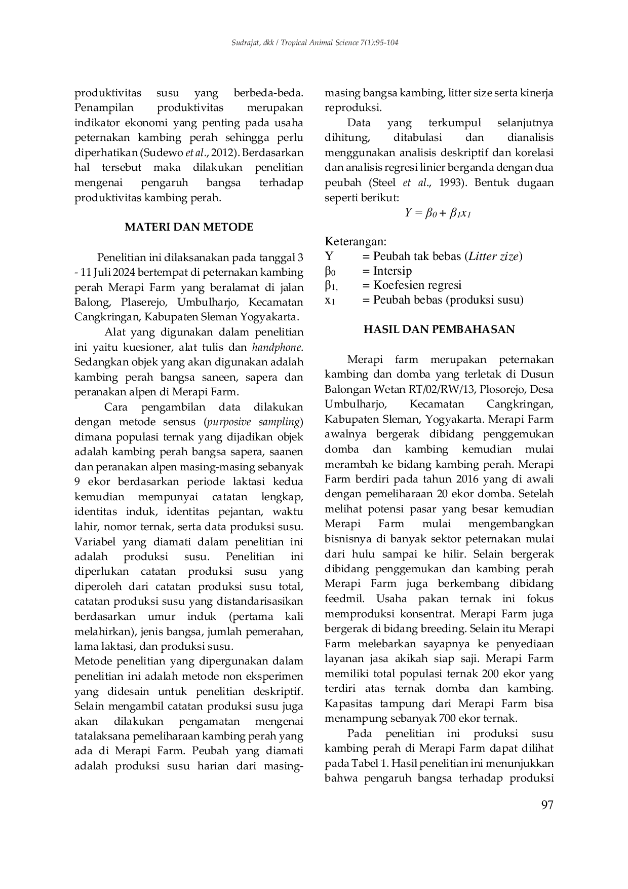 JURIS Analysis Of Dairy Goat Production Performance In Different Breed