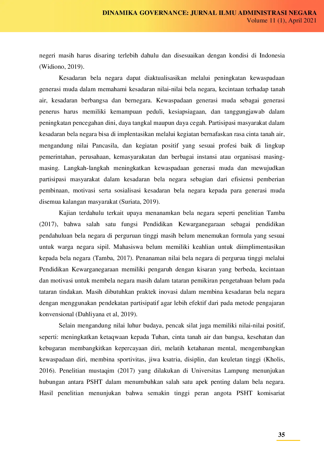 juris Aktualisasi Nilai Nilai Bela Negara Pemuda melalui Unit Kegiatan Mahasiswa Persaudaraan Setia Hati Terate