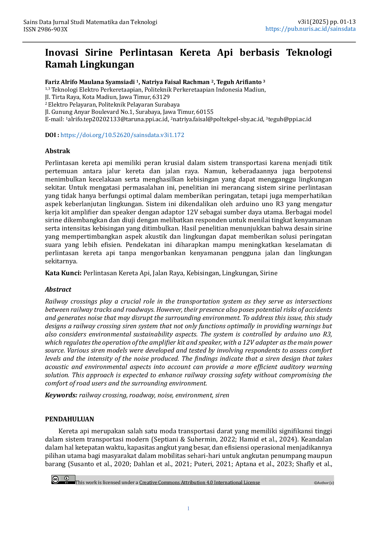 JURIS Inovasi Sirine Perlintasan Kereta Api Berbasis Teknologi Ramah Lingkungan