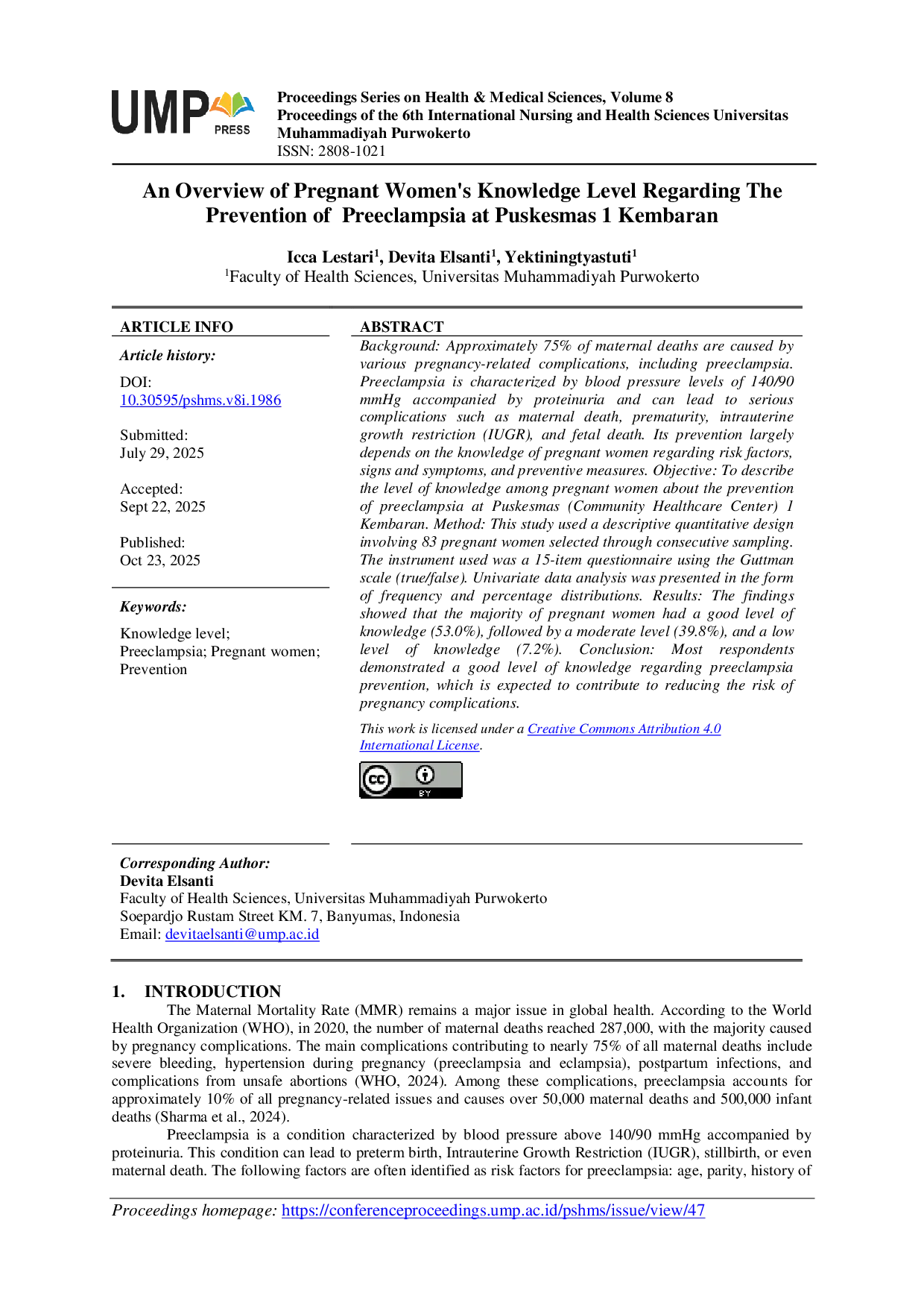 JURIS An Overview of Pregnant Women s Knowledge Level Regarding The Prevention of Preeclampsia at Puskesmas 1 Kembaran