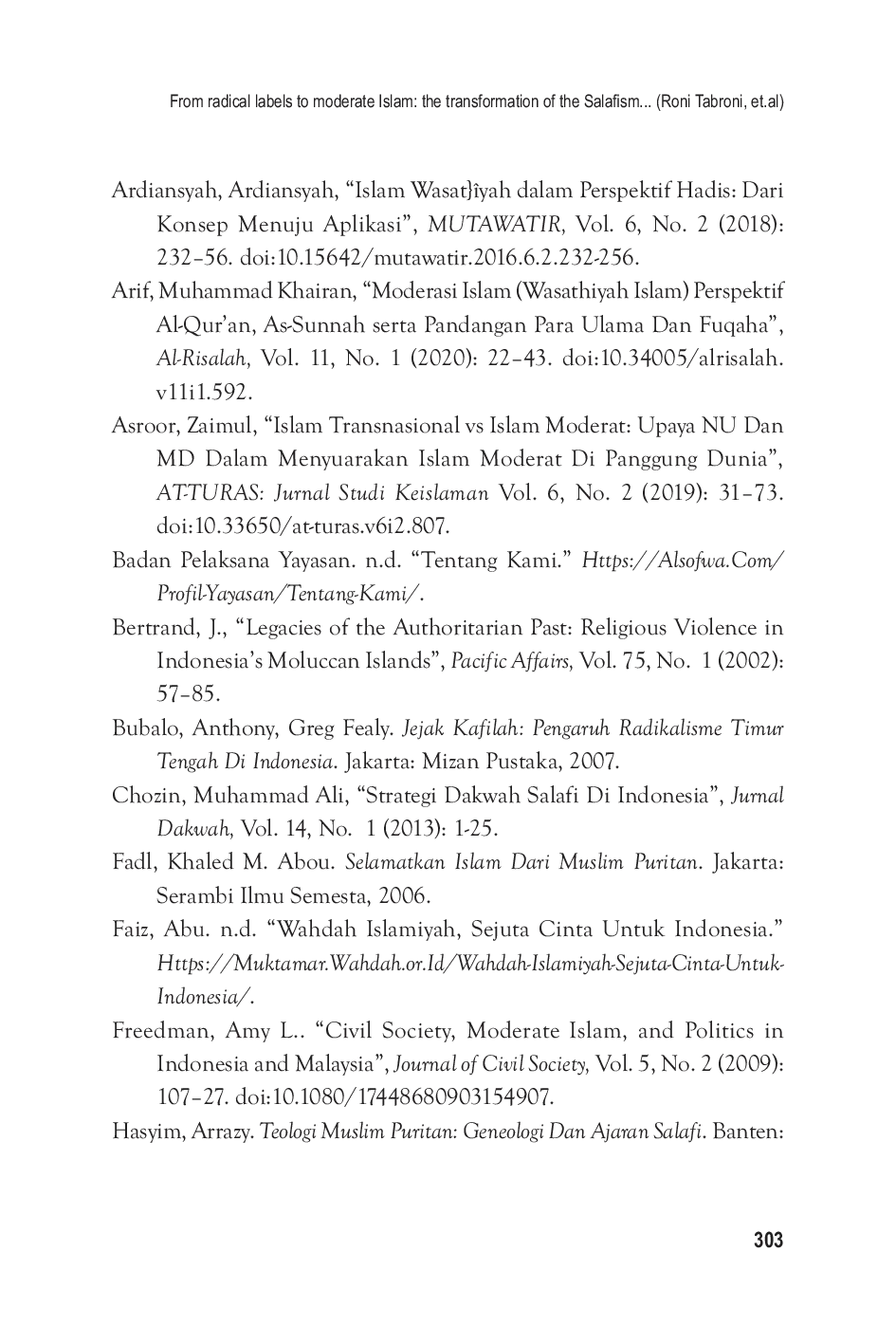 JURIS From radical labels to moderate Islam the transformation of the Salafism movement in Indonesia