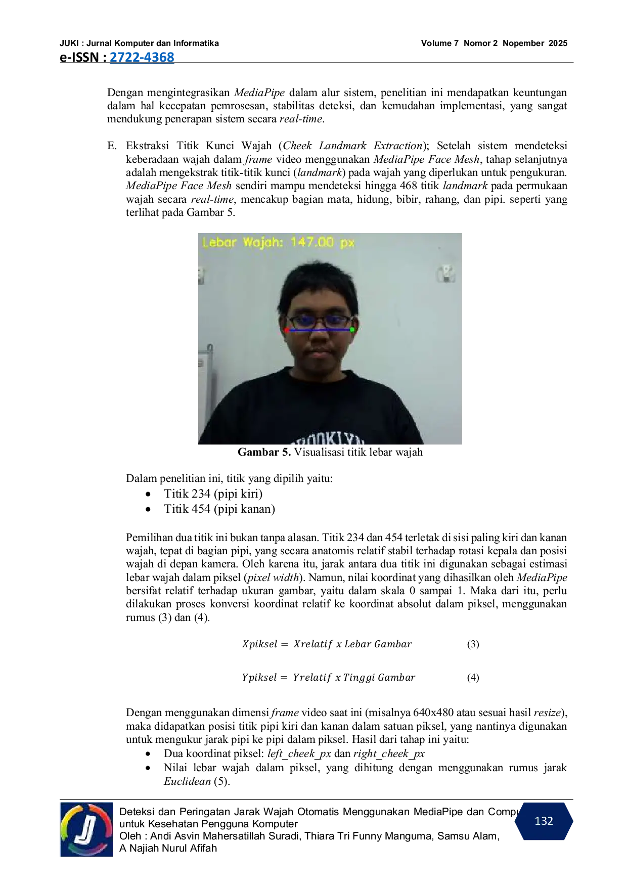 JURIS Deteksi dan Peringatan Jarak Wajah Otomatis Menggunakan MediaPipe dan Computer Vision untuk Kesehatan Pengguna Komputer