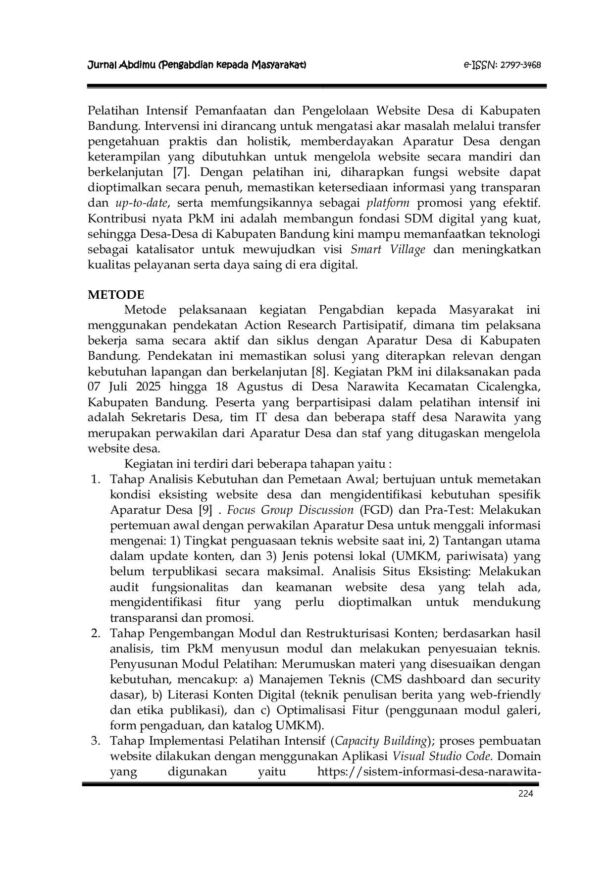 JURIS Pelatihan dan Pengelolaan Website Desa Narawita Menuju Smart Village