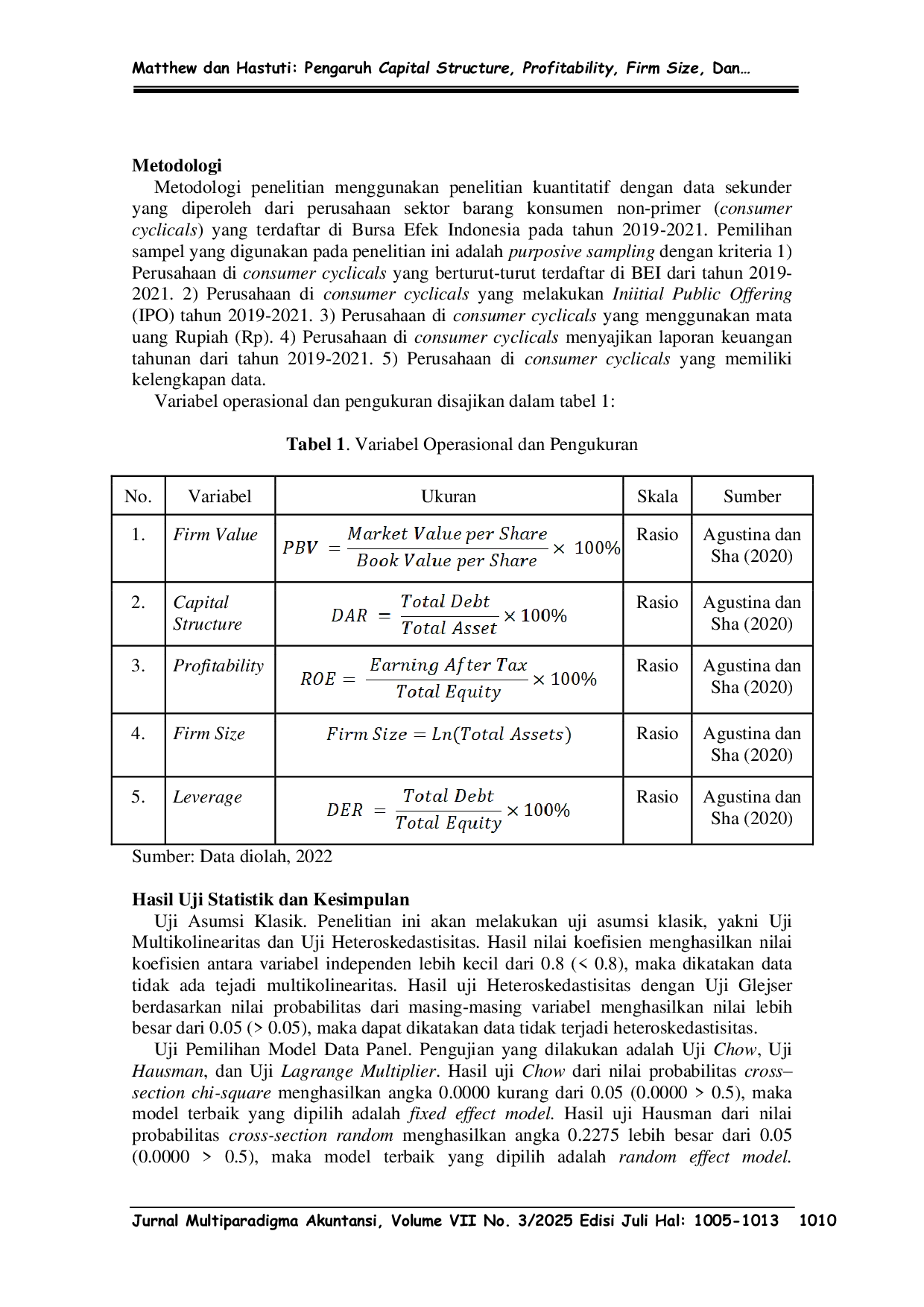 JURIS Pengaruh Capital Structure Profitability Firm Size Dan Leverage Terhadap Firm Value