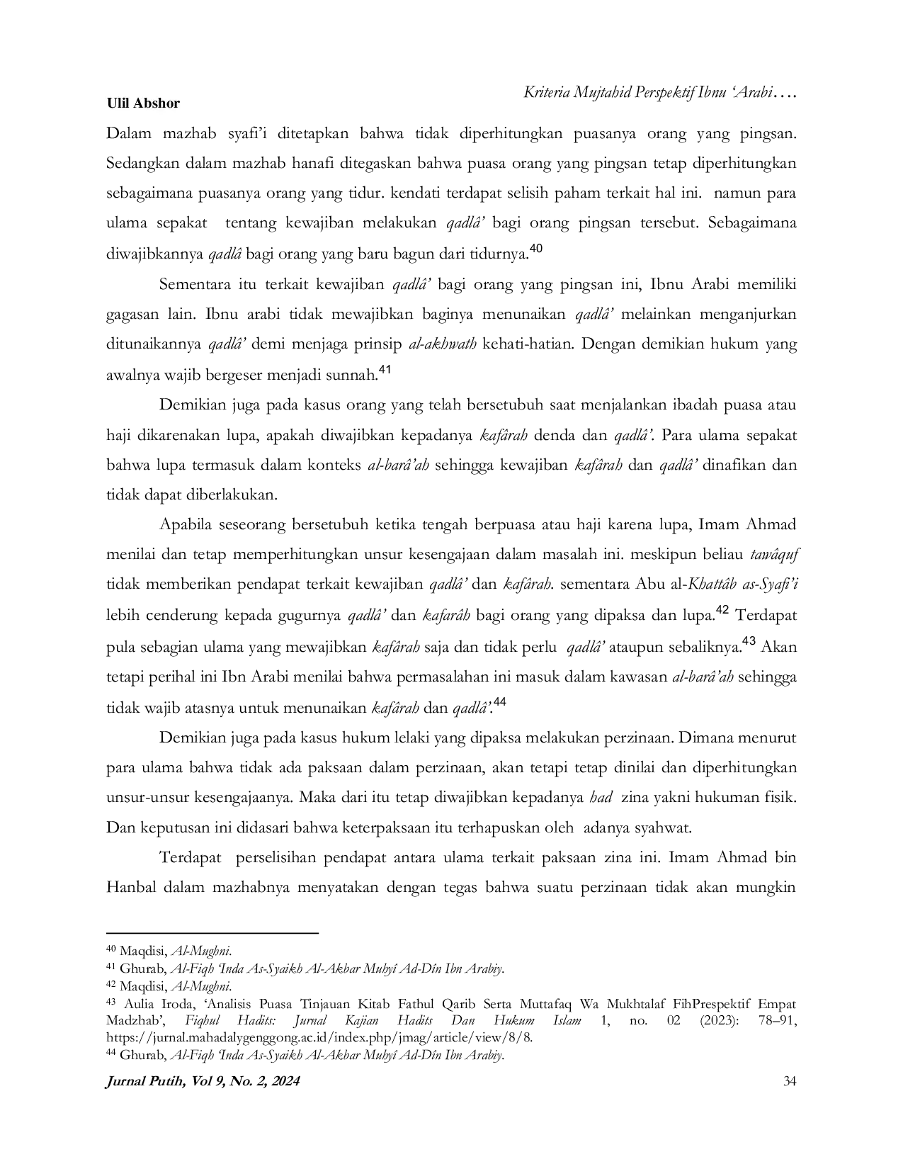 JURIS Kriteria Mujtahid Perspektif Ibnu Arabi Studi Komparasi Ijtihad Ibnu Arabi dan Para Ulama