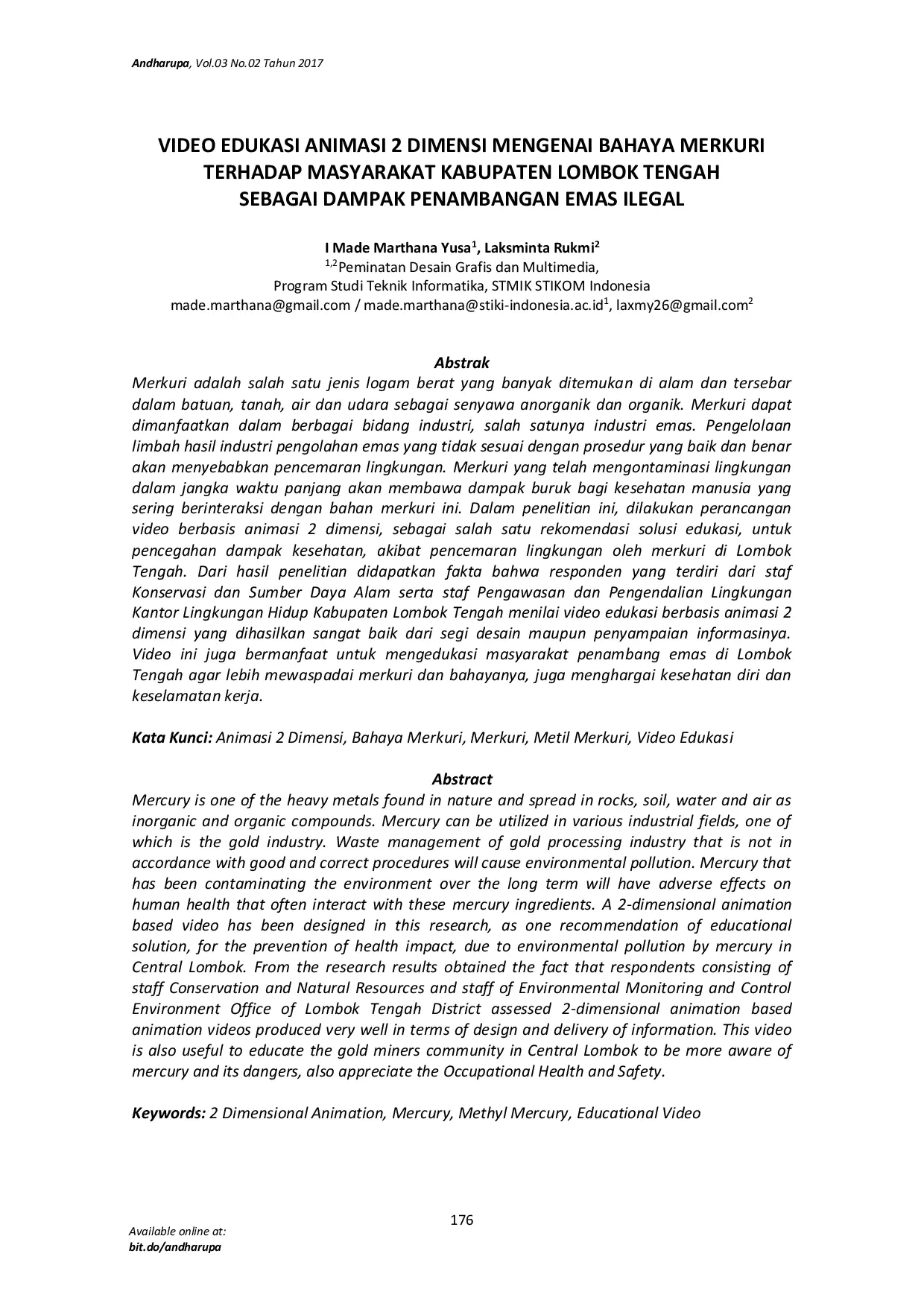 JURIS Video Edukasi Animasi 2 Dimensi Mengenai Bahaya Merkuri terhadap Masyarakat Kabupaten Lombok Tengah sebagai Dampak Penambangan Emas Ilegal