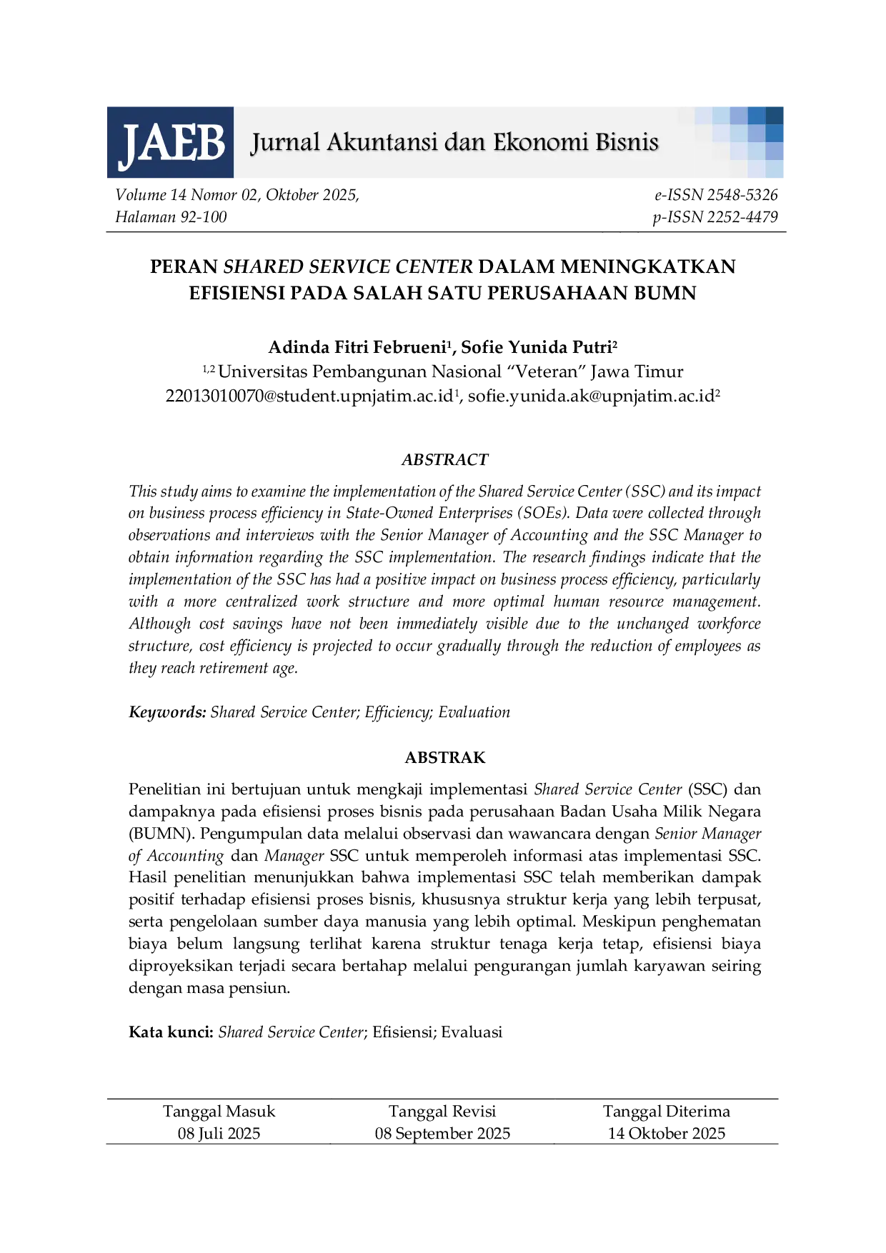 JURIS Peran Shared Service Center Dalam Meningkatkan Efisiensi Pada Salah Satu Perusahaan BUMN