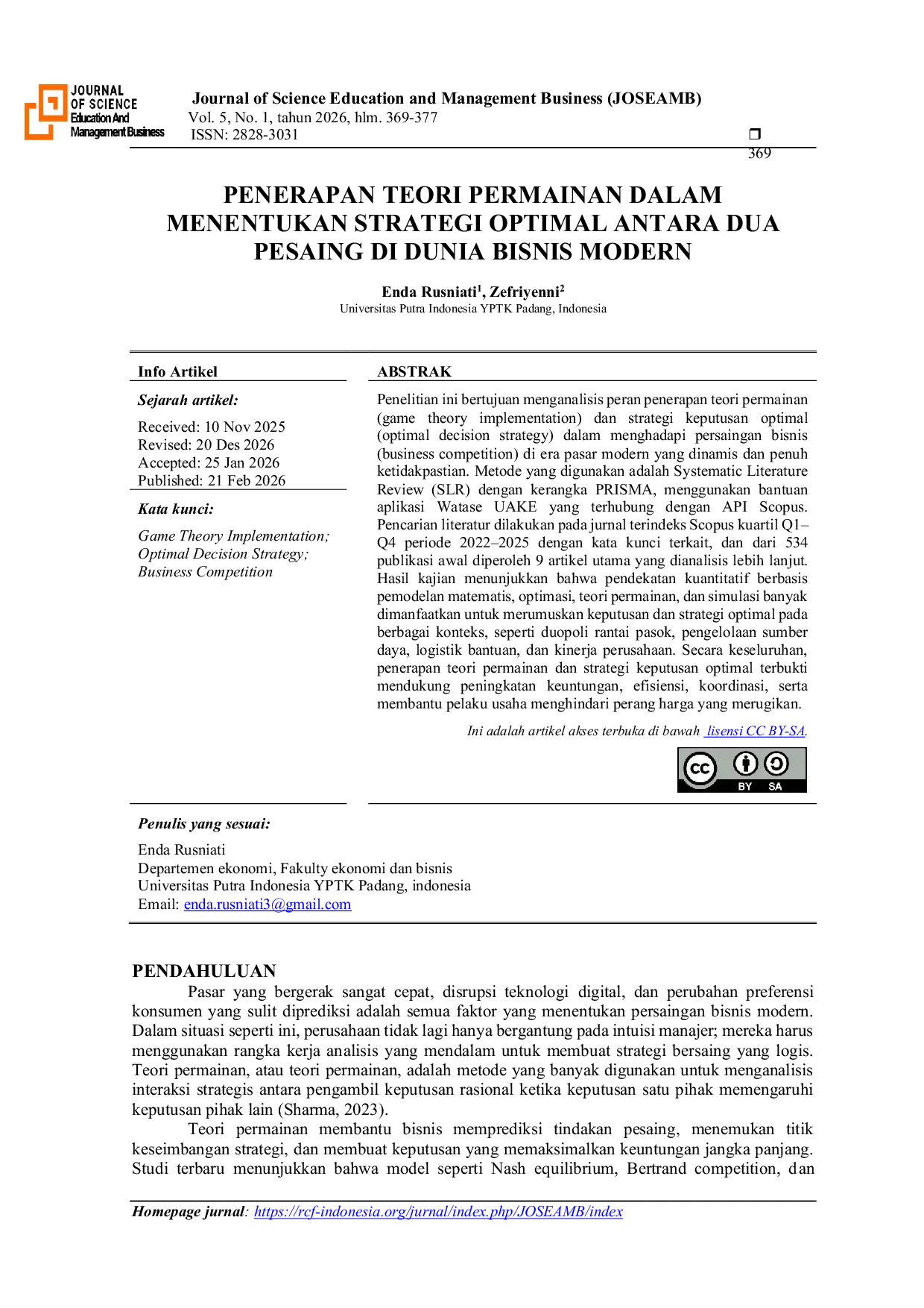 JURIS Penerapan Teori Permainan dalam Menentukan Strategi Optimal antara Dua Pesaing di Dunia Bisnis Modern