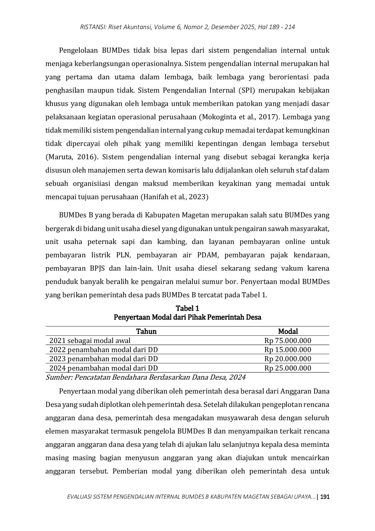JURIS Evaluasi Sistem Pengendalian Internal BUMDes B Kabupaten Magetan Sebagai Upaya Menghindari Kecurangan