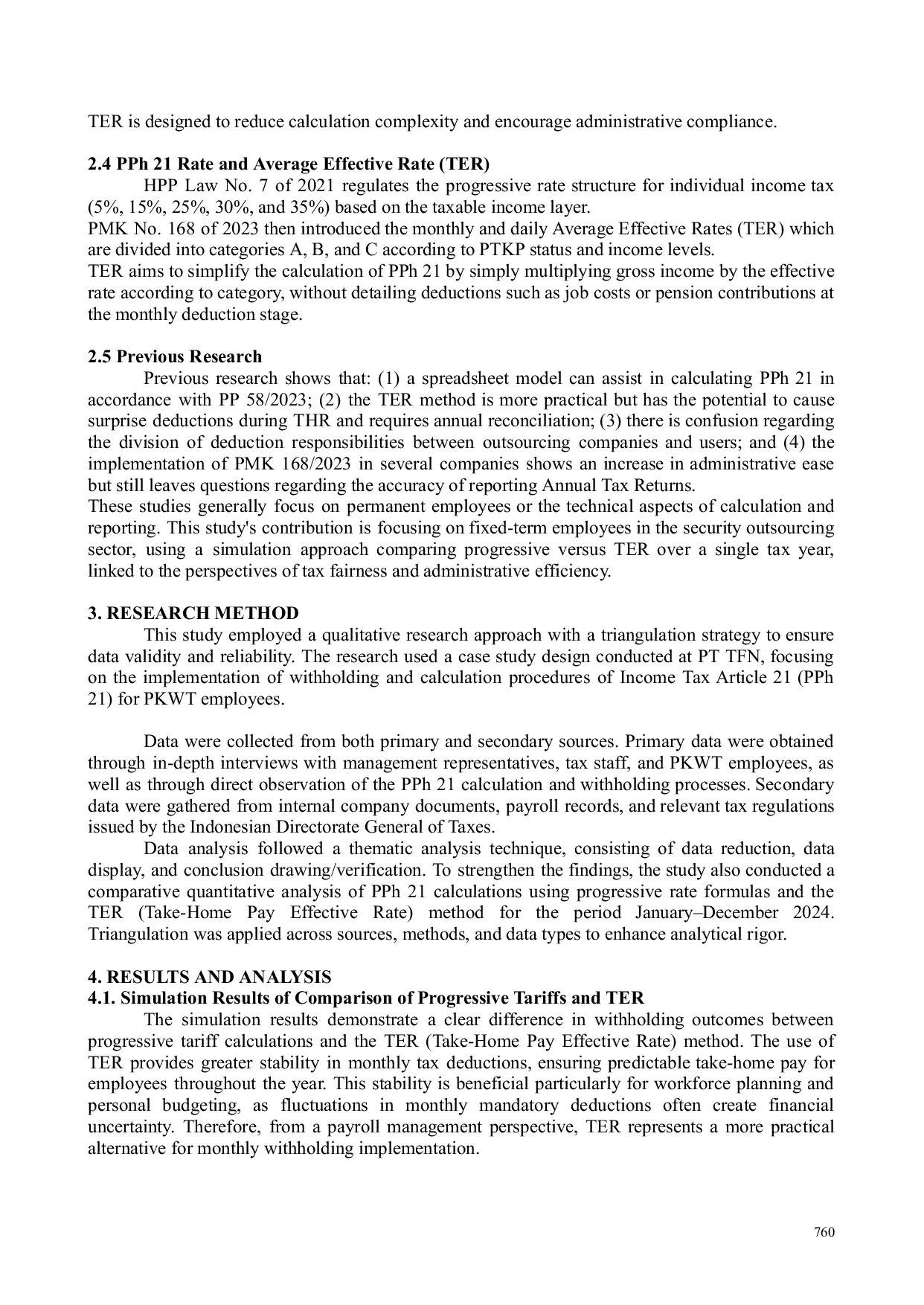 JURIS Implementation of the Average Effective Income Tax Rate for PKWT Employees at the Security Outsourcing Company PT TFN