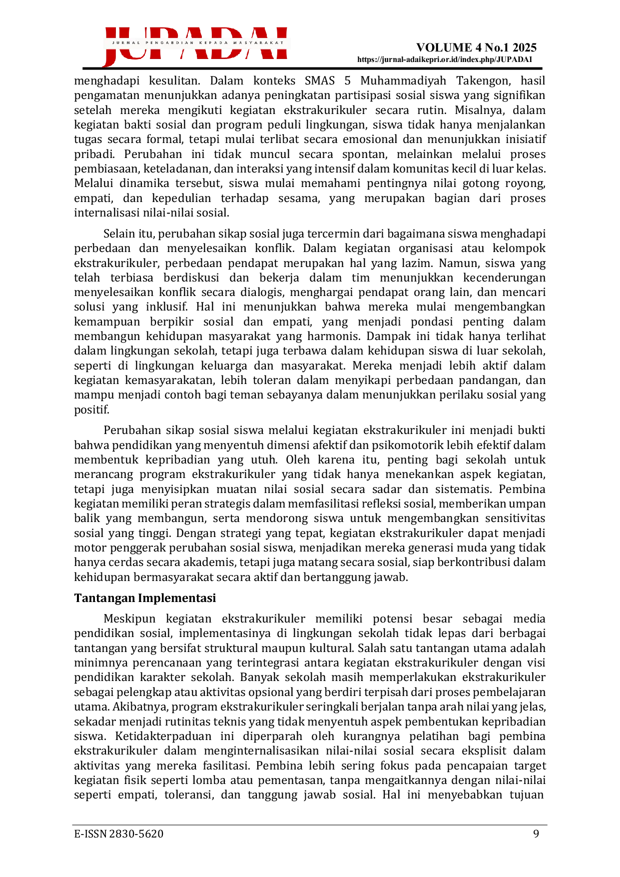 JURIS Pembinaan Toleransi Dan Kepedulian Sosial Siswa SMA Melalui Pendidikan Sosial Berbasis Ekstrakurikuler