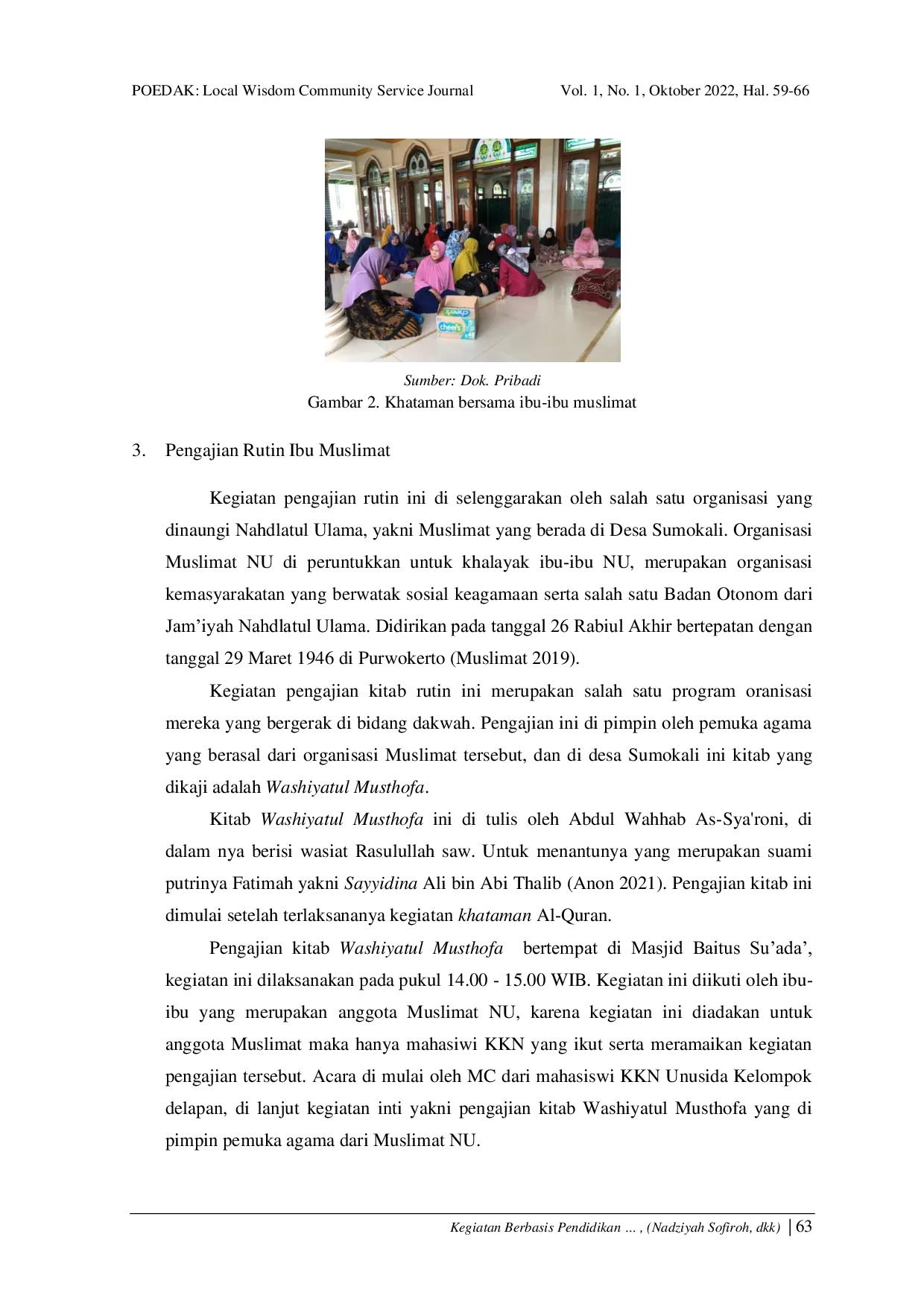 JURIS Antusiasme Mahasiswa Universitas Nahdlatul Ulama Sidoarjo dalam Aktualisasi Kegiatan Keagamaan di Desa Sumokali