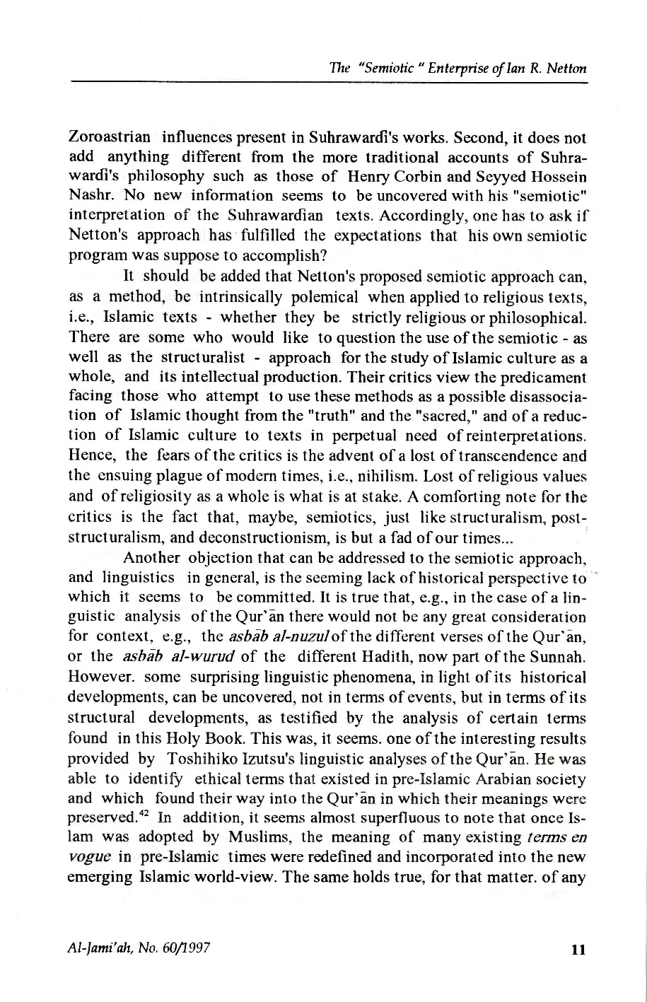 JURIS The semiotic Enterprise of Ian R Netton A Deconstructionist Approach of Islamic Thought