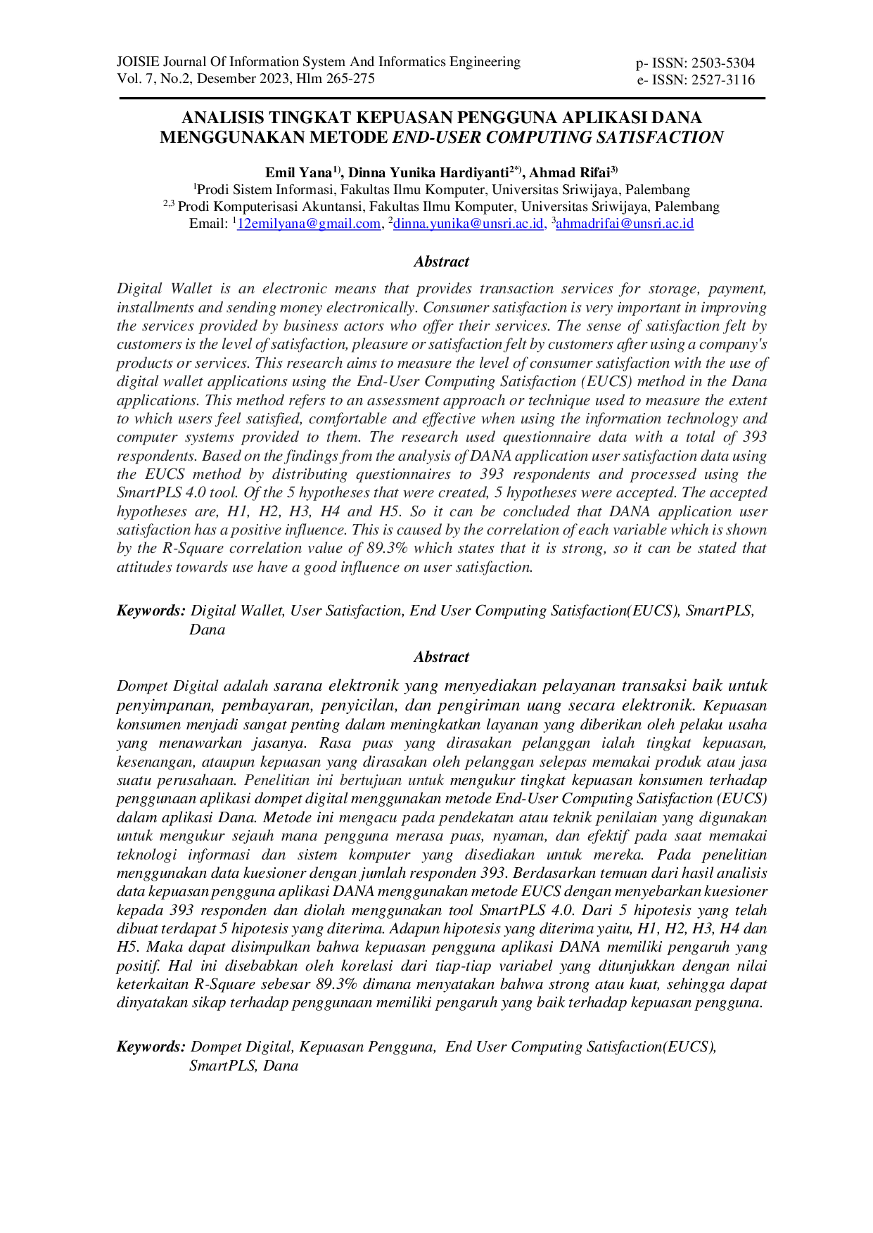 JURIS ANALISIS TINGKAT KEPUASAN PENGGUNA APLIKASI DANA MENGGUNAKAN METODE END USER COMPUTING SATISFACTION