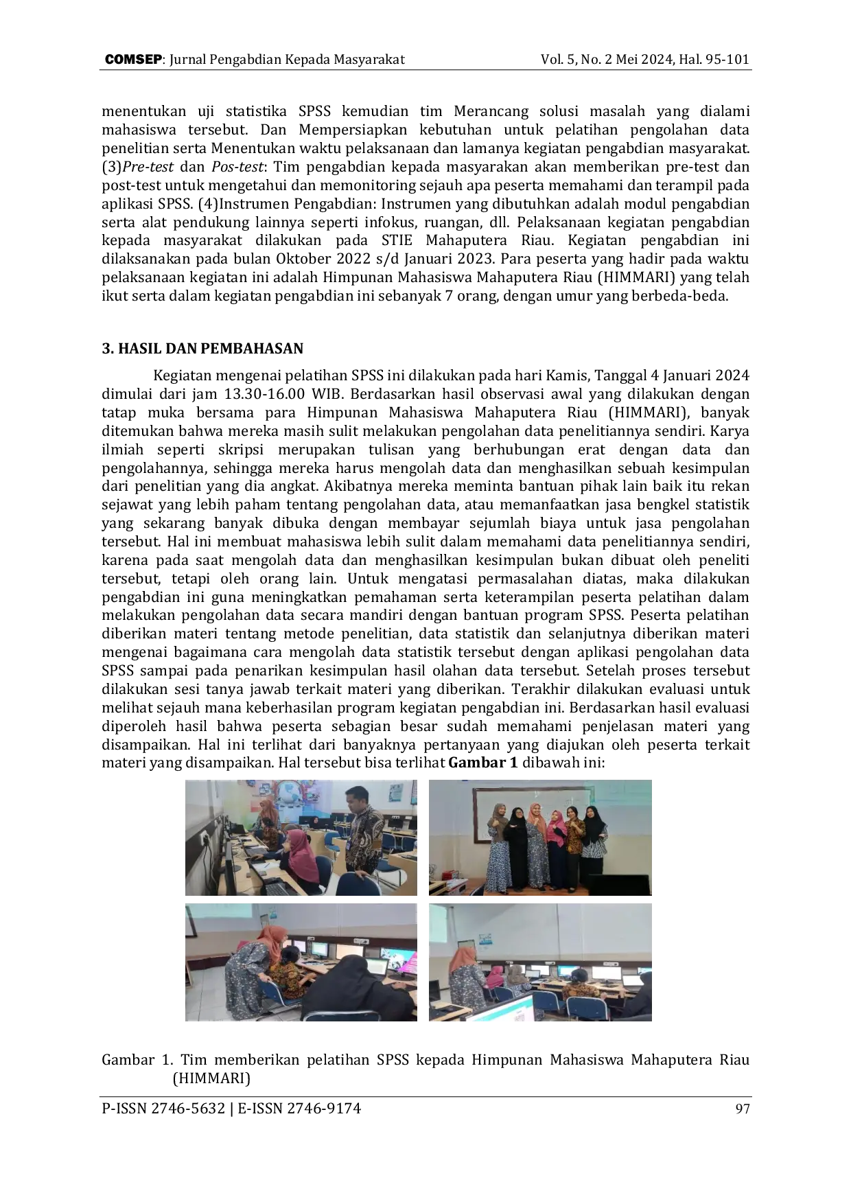 JURIS Pelatihan SPSS Pada Himpunan Mahasiswa Mahaputera Riau HIMMARI
