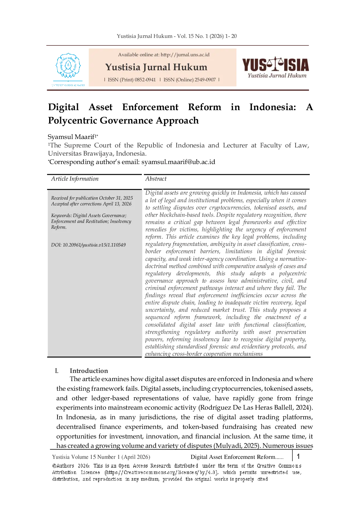 JURIS Digital Asset Enforcement Reform in Indonesia A Polycentric Governance Approach