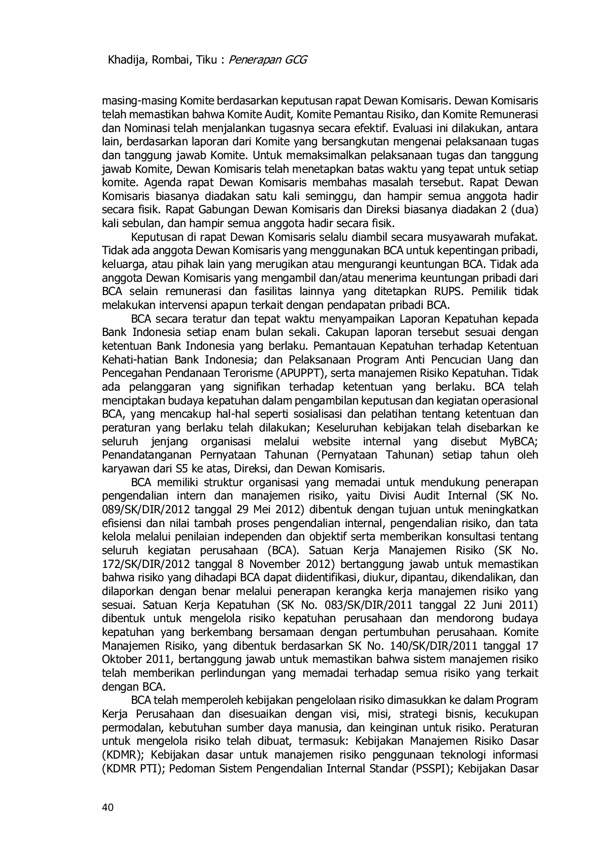 JURIS Penerapan Good Corporate Governance Pada Bank BCA Cabang Merauke