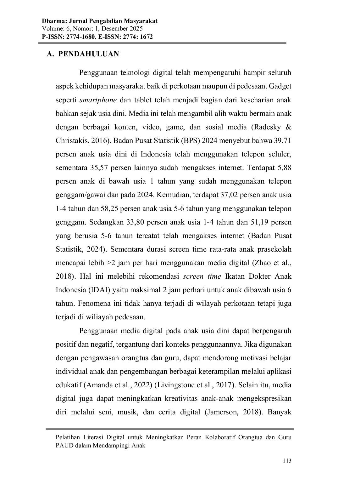 JURIS Pelatihan Literasi Digital untuk Meningkatkan Peran Kolaboratif Orangtua dan Guru PAUD dalam Mendampingi Anak