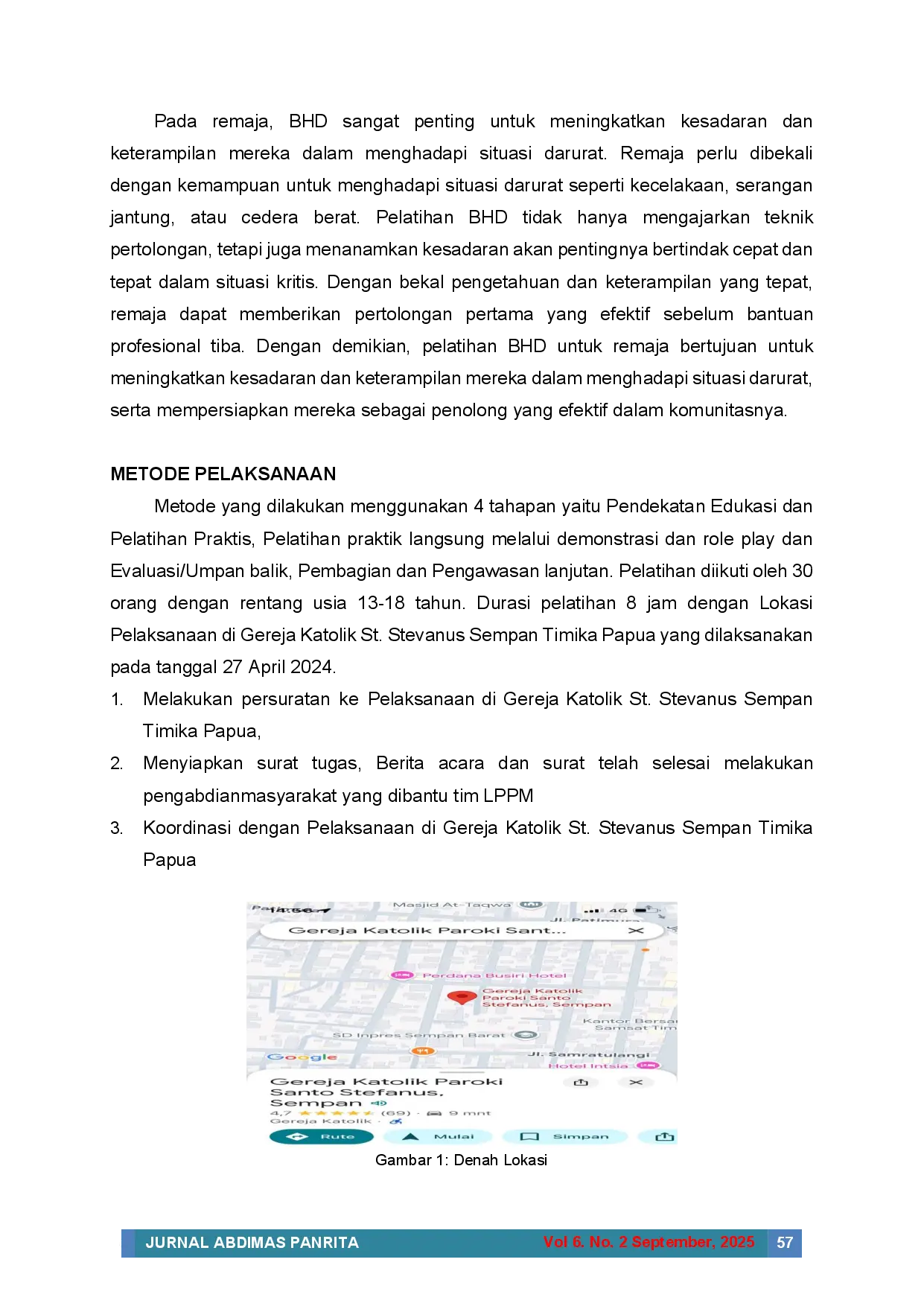 JURIS PELATIHAN BANTUAN HIDUP DASAR BHD UNTUK REMAJA DI GEREJA KATOLIK SEMPAN TIMIKA SEBAGAI UPAYA PENINGKATAN KESADARAN DAN KETERAMPILAN PENANGANAN KESIAPSIAGAAN DALAM MENGHADAPI KEADAAN DARURAT