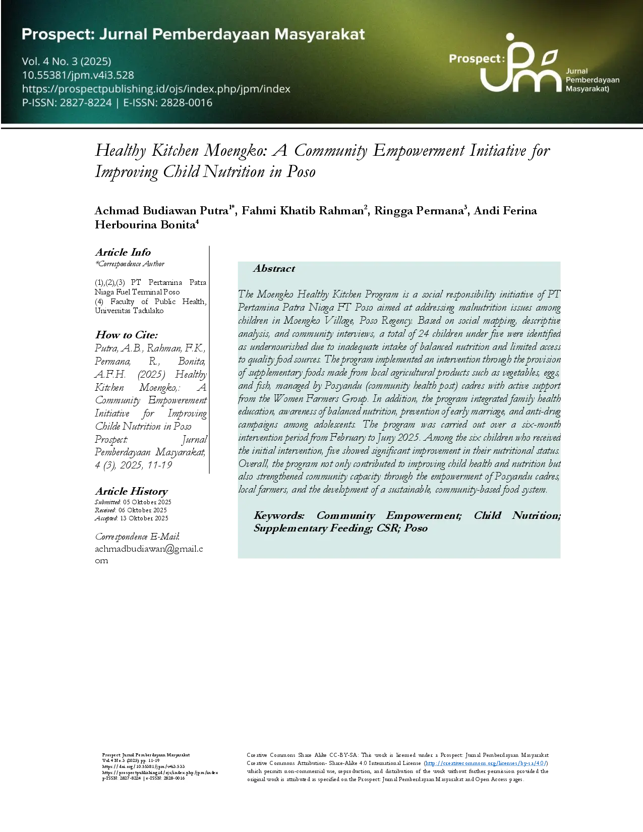 juris Healthy Kitchen Moengko A Community Empowerment Initiative for Improving Child Nutrition in PosoHealthy Kitchen Moengko A Community Empowerment Initiative for Improving Child Nutrition in Poso