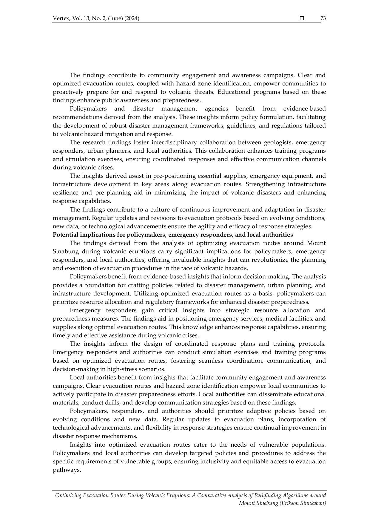 JURIS Optimizing Evacuation Routes During Volcanic Eruptions A Comparative Analysis of Pathfinding Algorithms Around Mount Sinabung