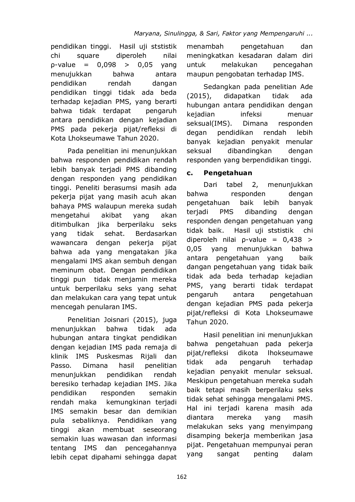 JURIS Factors Affecting The Event Of Sexual Infected Disease At Massage Reflection Workers In The City Of Lhokseumawe In 2020