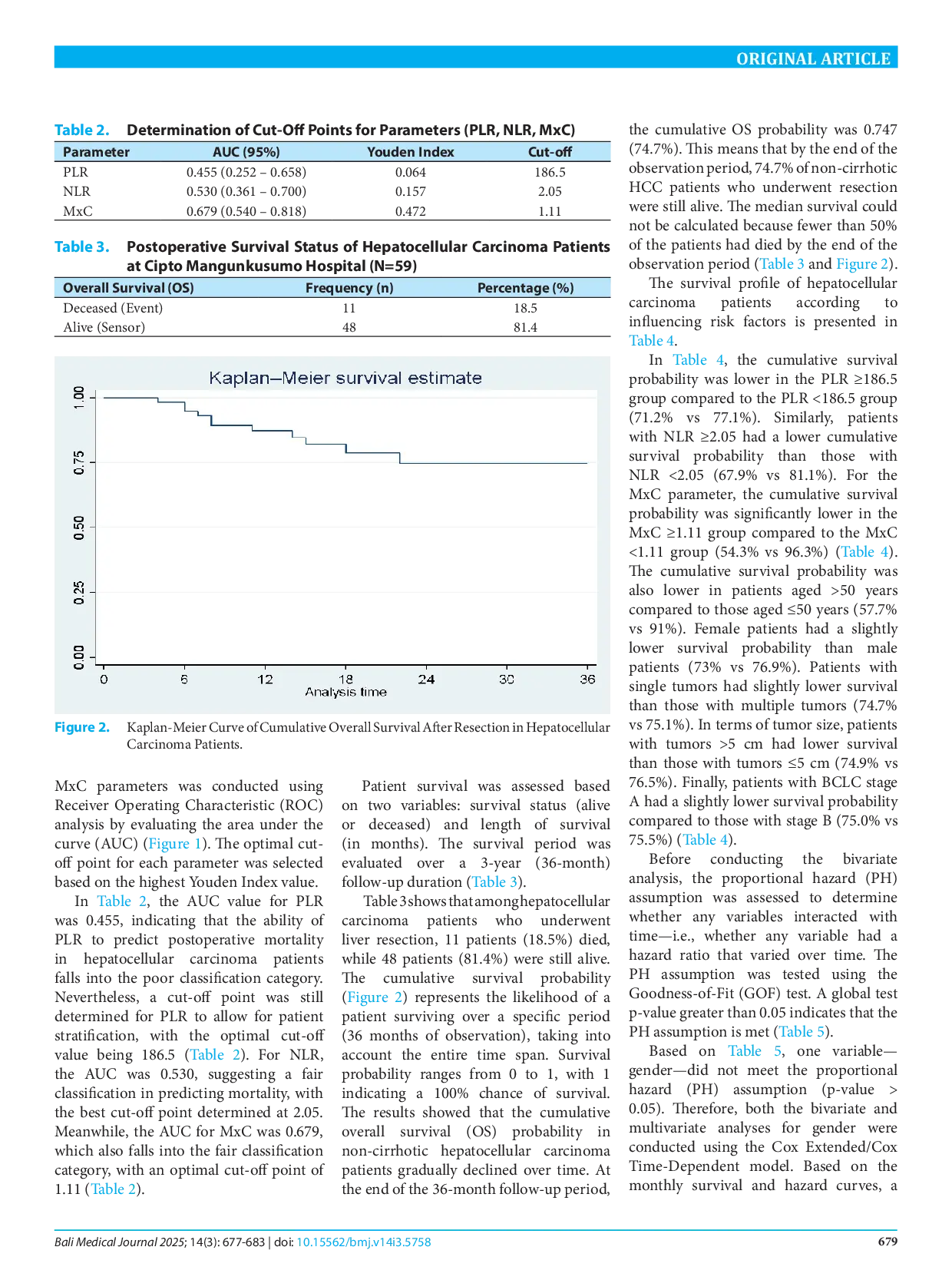 JURIS Post resection survival analysis in non cirrhotic hepatocellular carcinoma based on preoperative PLR NLR and MxC values
