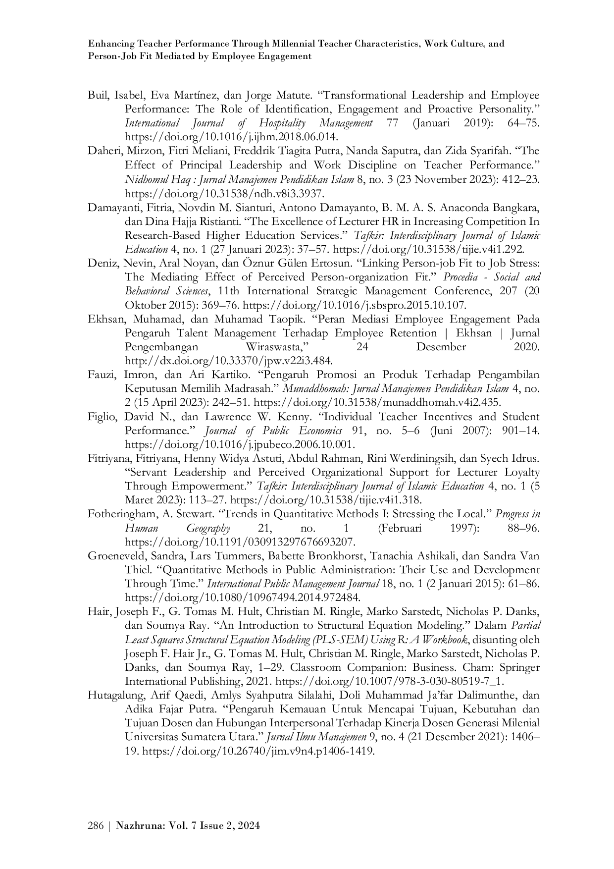 JURIS Enhancing Teacher Performance Through Millennial Teacher Characteristics Work Culture and Person Job Fit Mediated by Employee Engagement