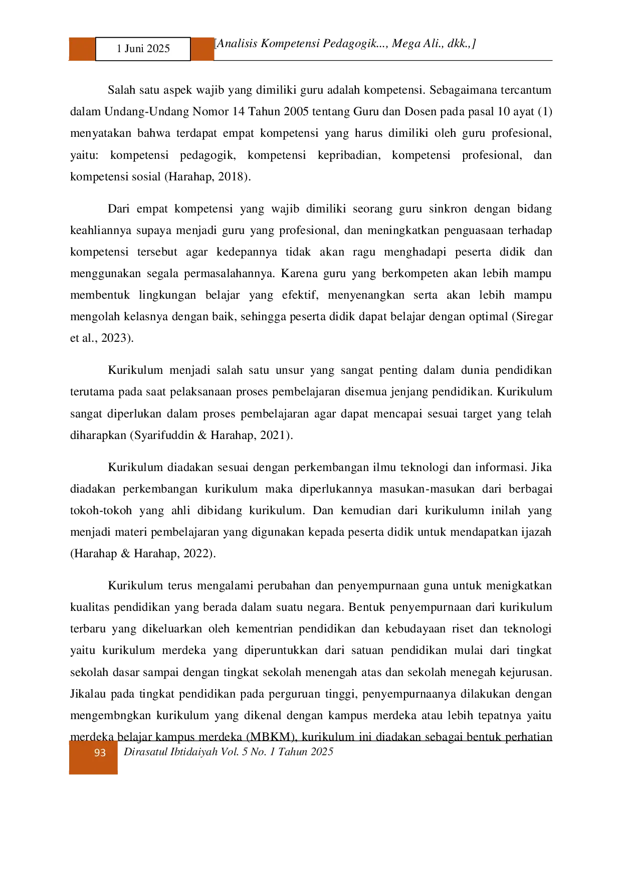 JURIS Analisis Kompetensi Pedagogik Guru Dalam Penerapan Kurikulum Merdeka Belajar KMB Di Kelas Iv Sdn 67 Kota Timur