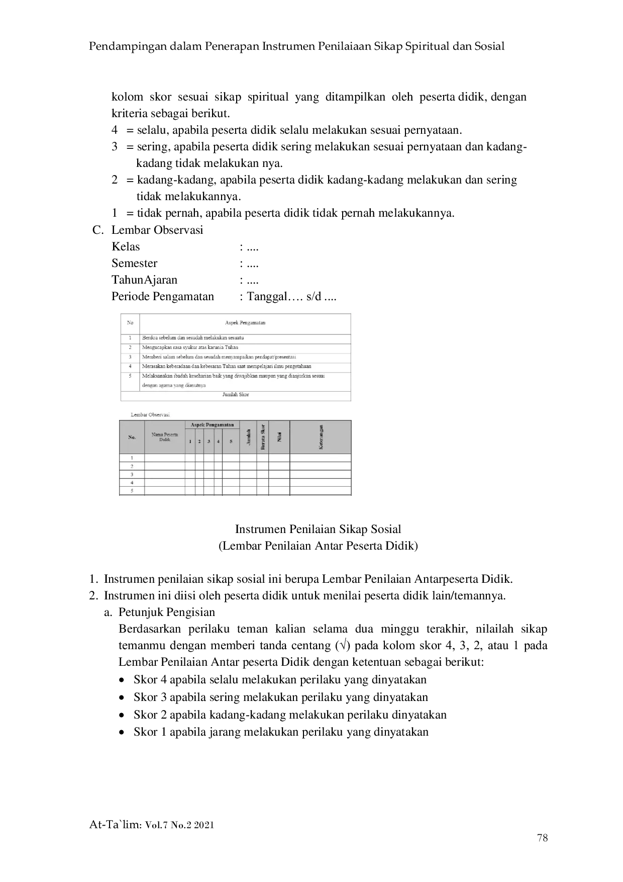 JURIS Pendampingan Dalam Penerapan Instrumen Penilaian Sikap Spiritual Dan Sosial Di Ma Swasta Mamba ul Hikam Putat Tanggulangin