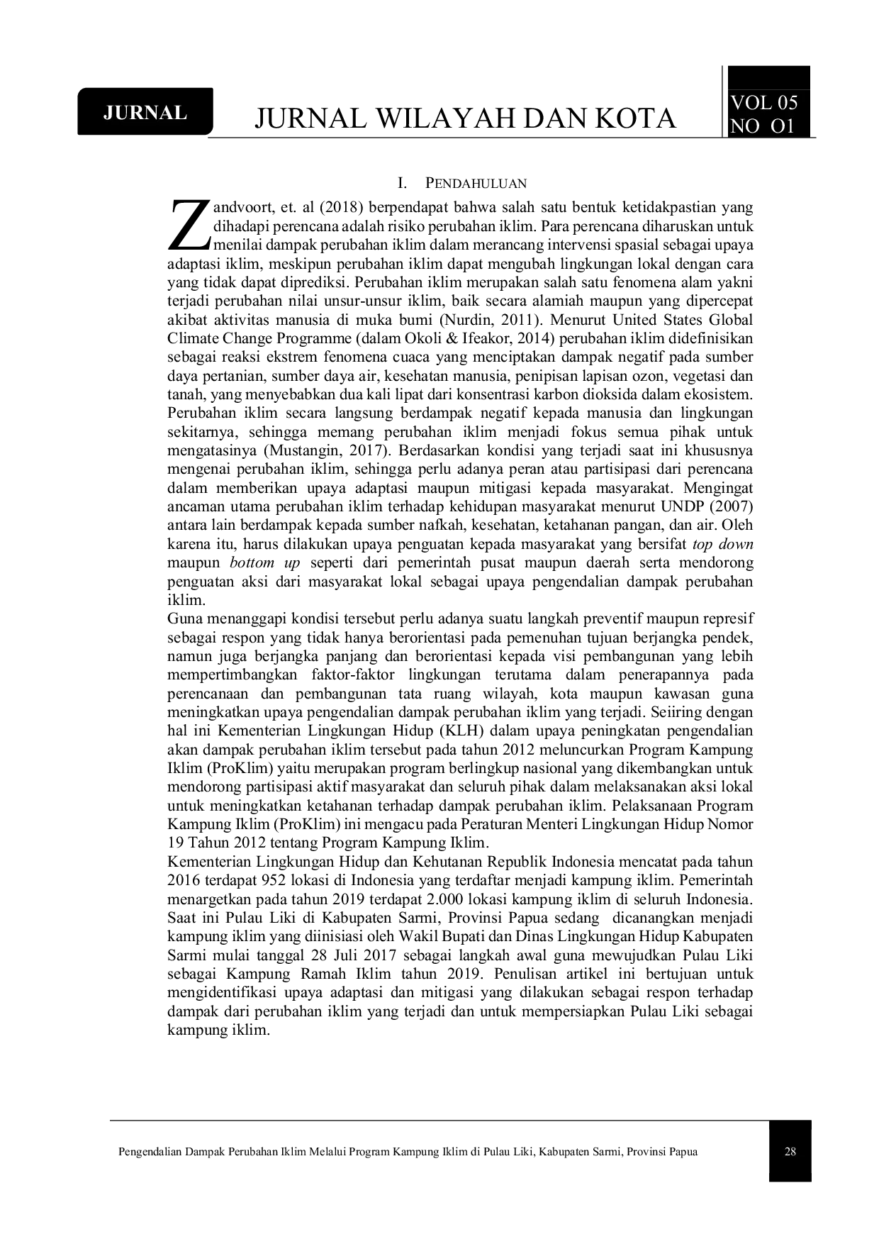 JURIS Pengendalian Dampak Perubahan Iklim Melalui Program Kampung Iklim di Pulau Liki Kabupaten Sarmi Provinsi Papua
