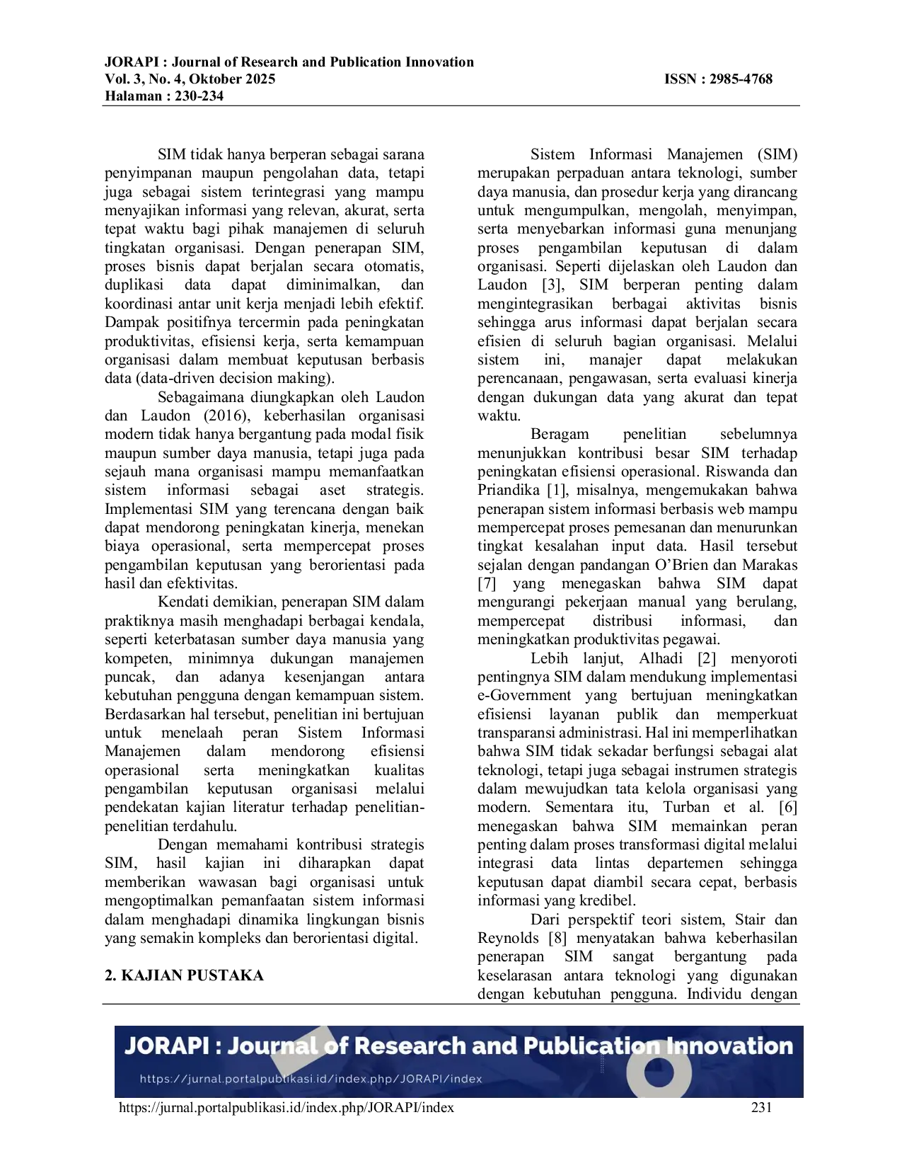 JURIS Peran Sistem Informasi Manajemen dalam Meningkatkan Efisiensi Operasional dan Kualitas Pengambilan Keputusan Organisasi