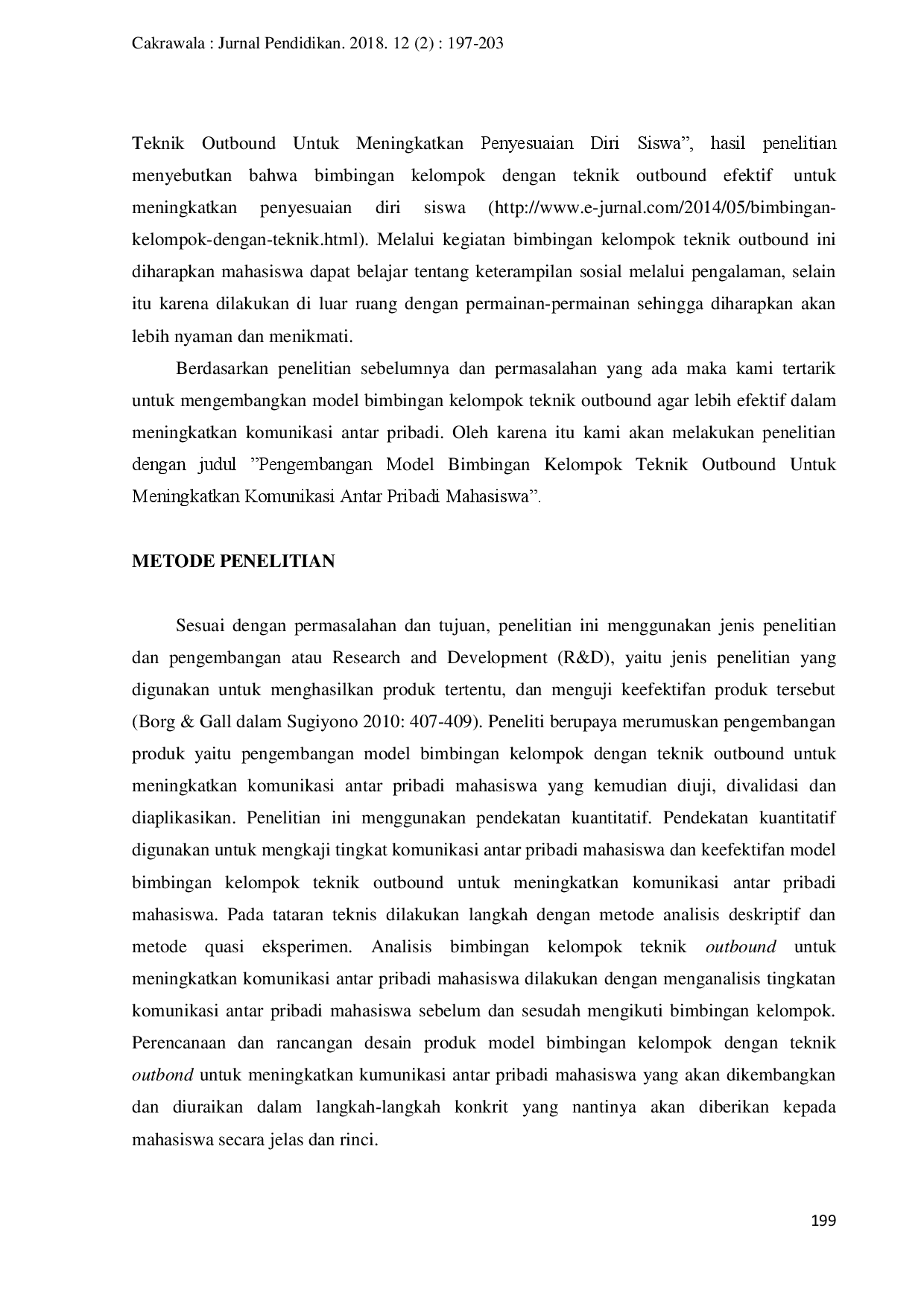 juris Pengembangan Model Bimbingan Kelompok Teknik Outbound untuk Meningkatkan Komunikasi Antar Pribadi Mahasiswa