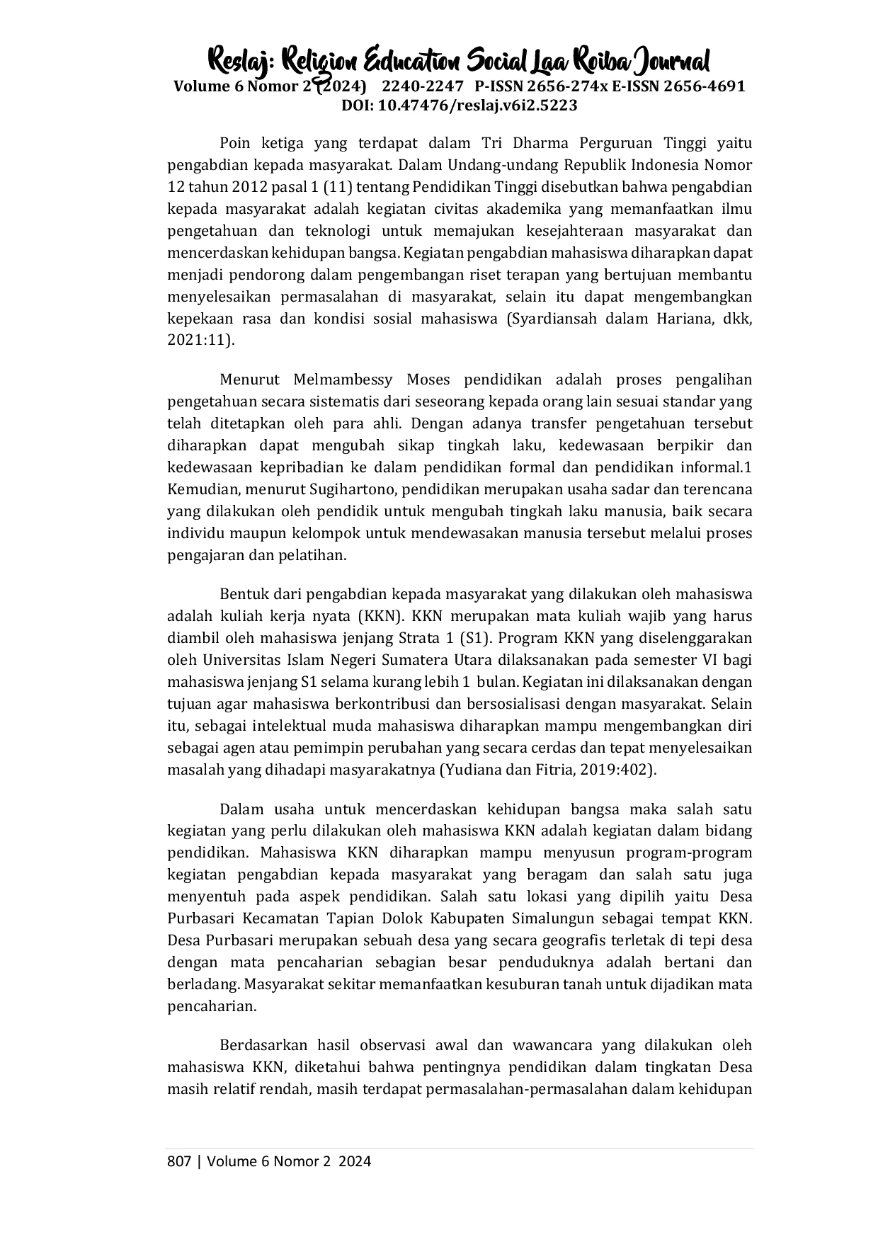 juris Aktivitas Peran Mahasiswa dalam Meningkatkan Pendidikan di Nagori Purbasari