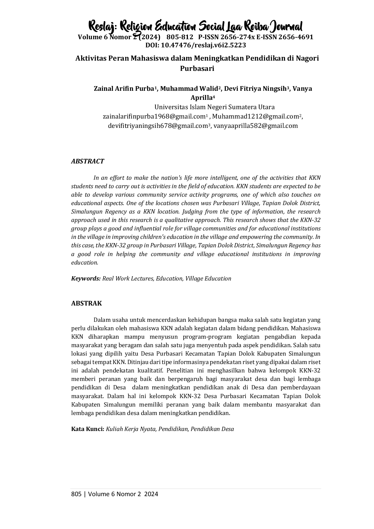 juris Aktivitas Peran Mahasiswa dalam Meningkatkan Pendidikan di Nagori Purbasari