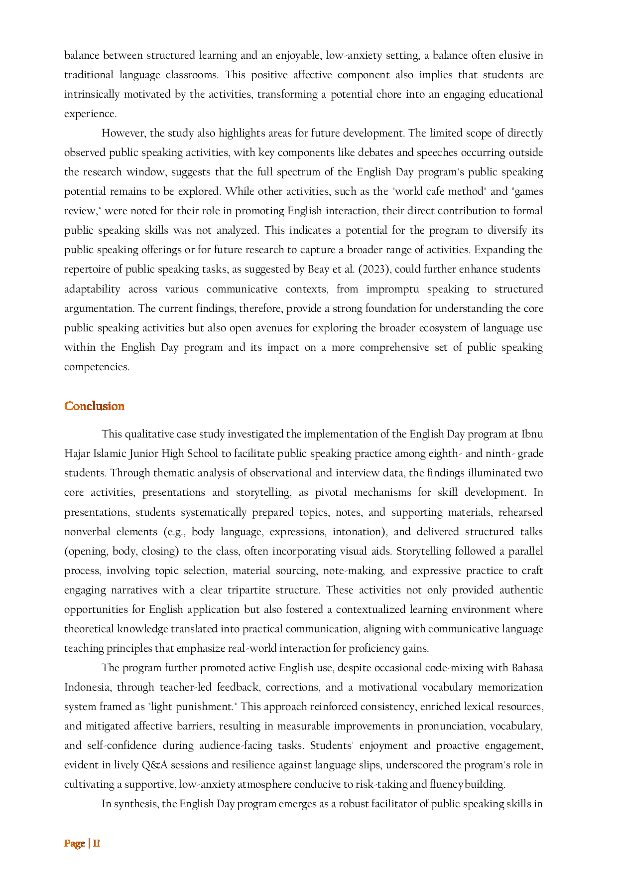 JURIS Implementing an English Day Program to Support Students Public Speaking A Qualitative Case Study at an Indonesian Junior High School